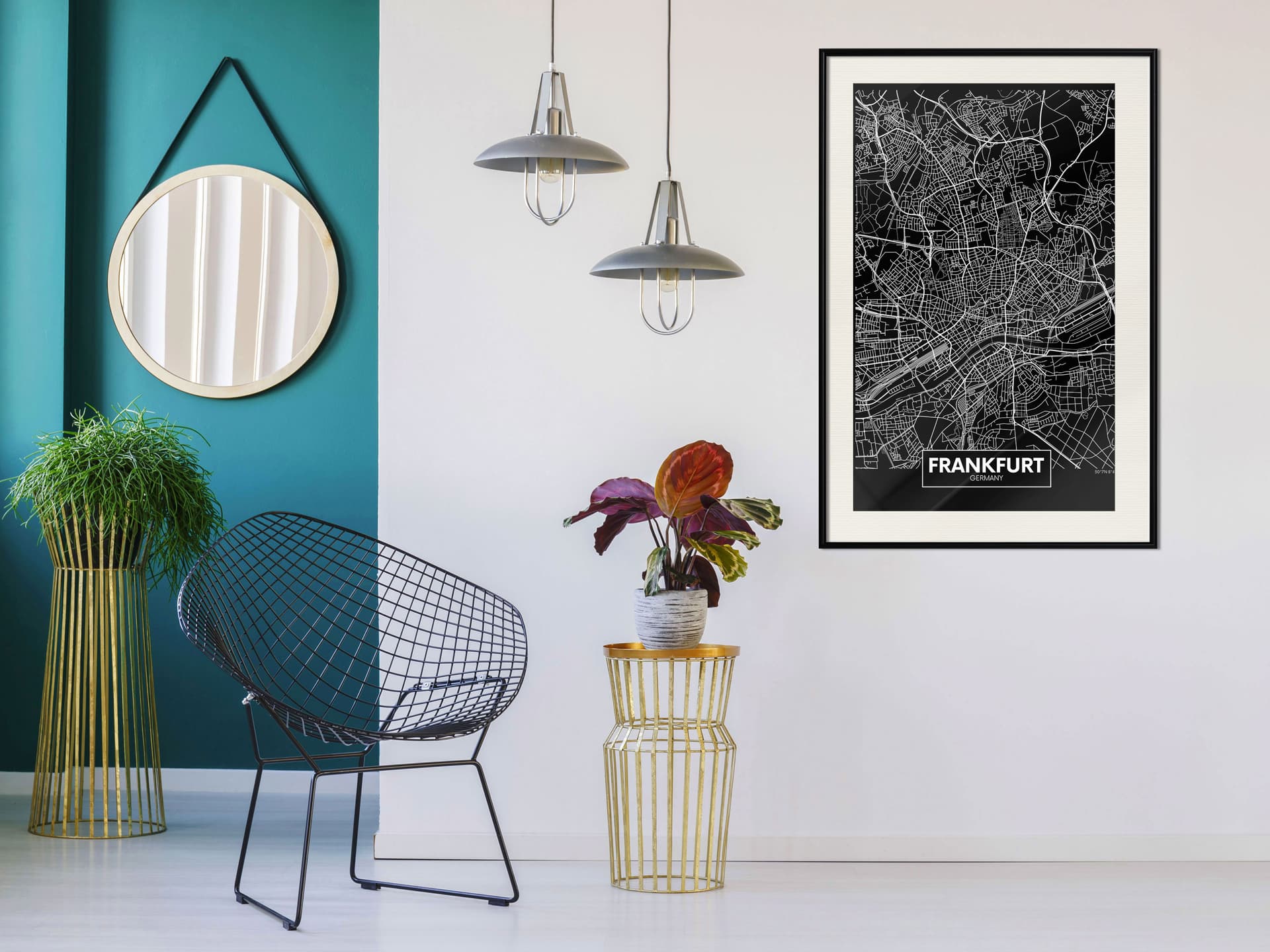 

Plakat - Plan miasta: Frankfurt (ciemny) (rozmiar 30x45, wykończenie Rama czarna z passe-partout)