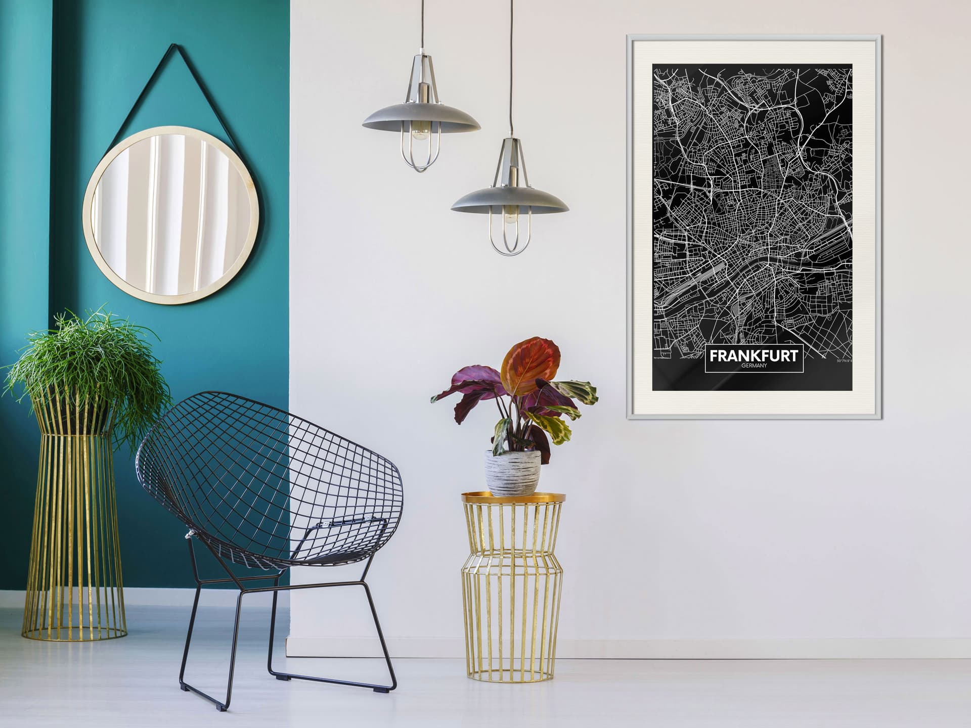 

Plakat - Plan miasta: Frankfurt (ciemny) (rozmiar 30x45, wykończenie Rama biała z passe-partout)