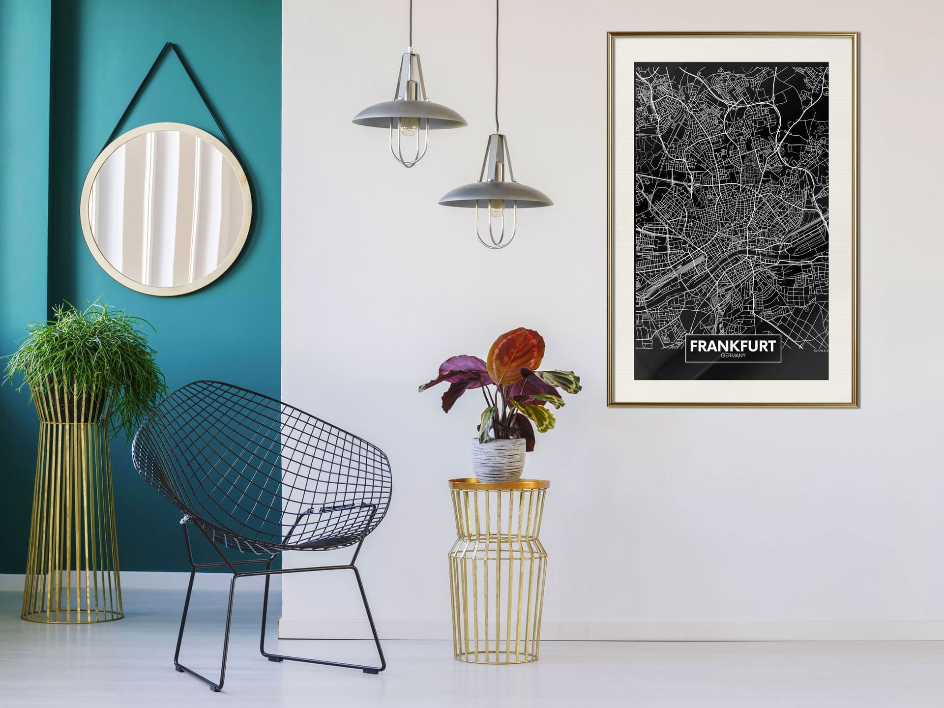 

Plakat - Plan miasta: Frankfurt (ciemny) (rozmiar 40x60, wykończenie Rama złota z passe-partout)