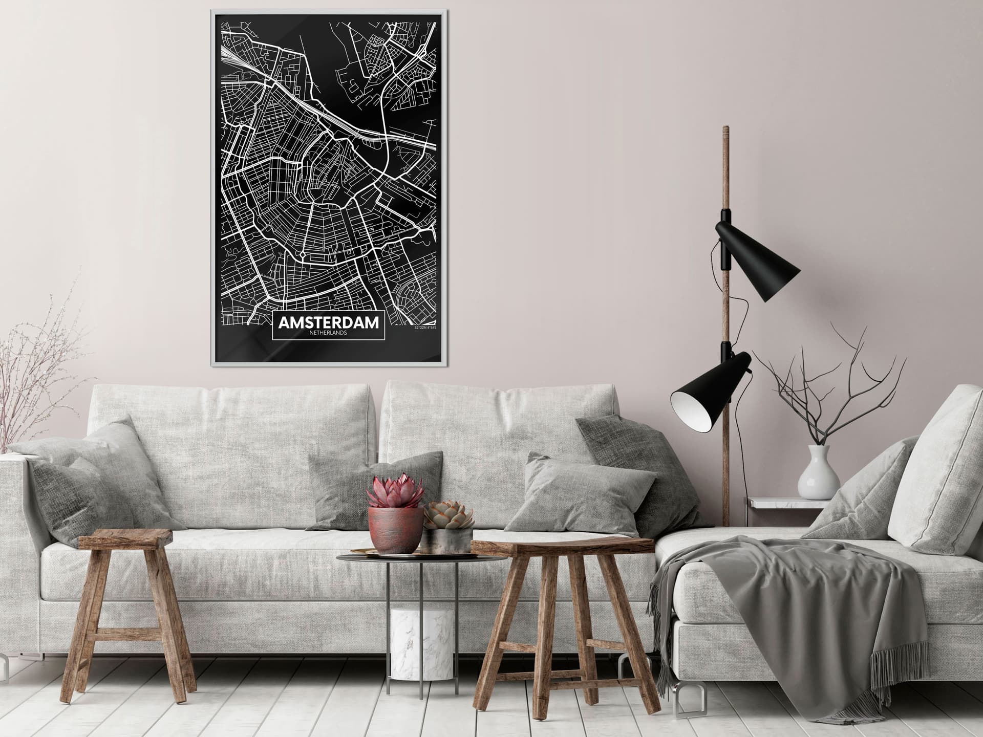 

Plakat - Plan miasta: Amsterdam (ciemny) (rozmiar 30x45, wykończenie Rama biała)