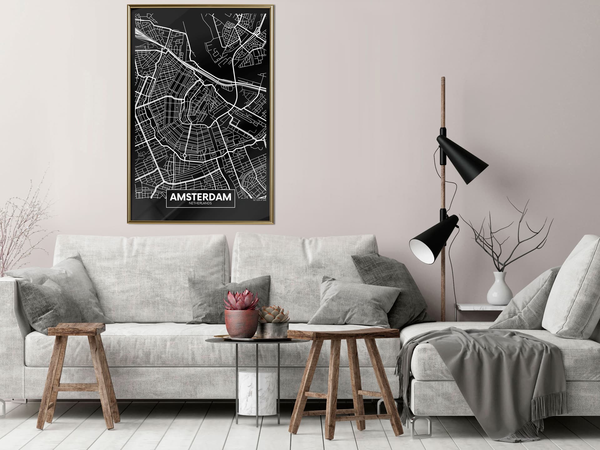 

Plakat - Plan miasta: Amsterdam (ciemny) (rozmiar 30x45, wykończenie Rama złota)