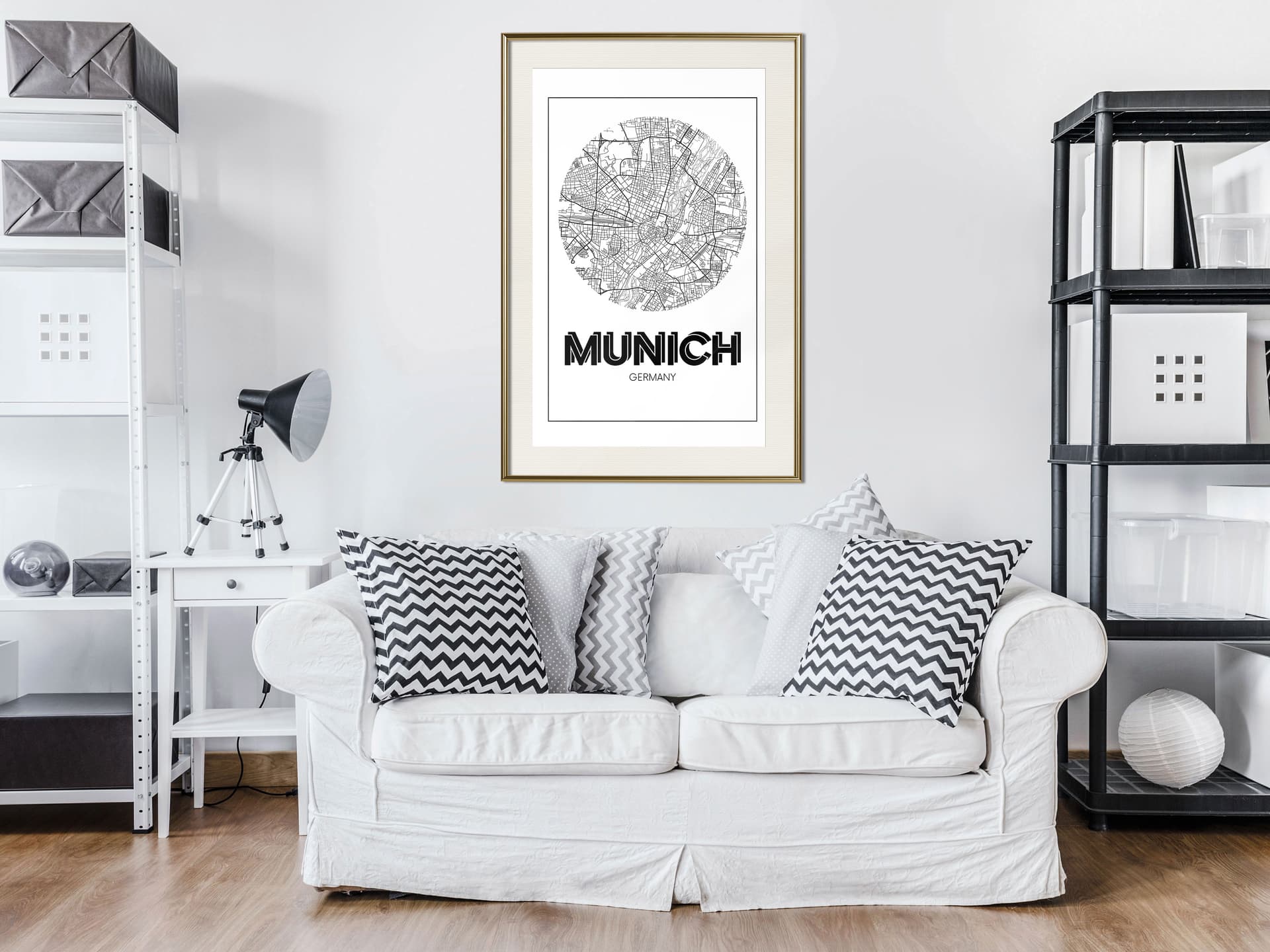 

Plakat - Plan miasta: Monachium (okrągły) (rozmiar 30x45, wykończenie Rama złota z passe-partout)