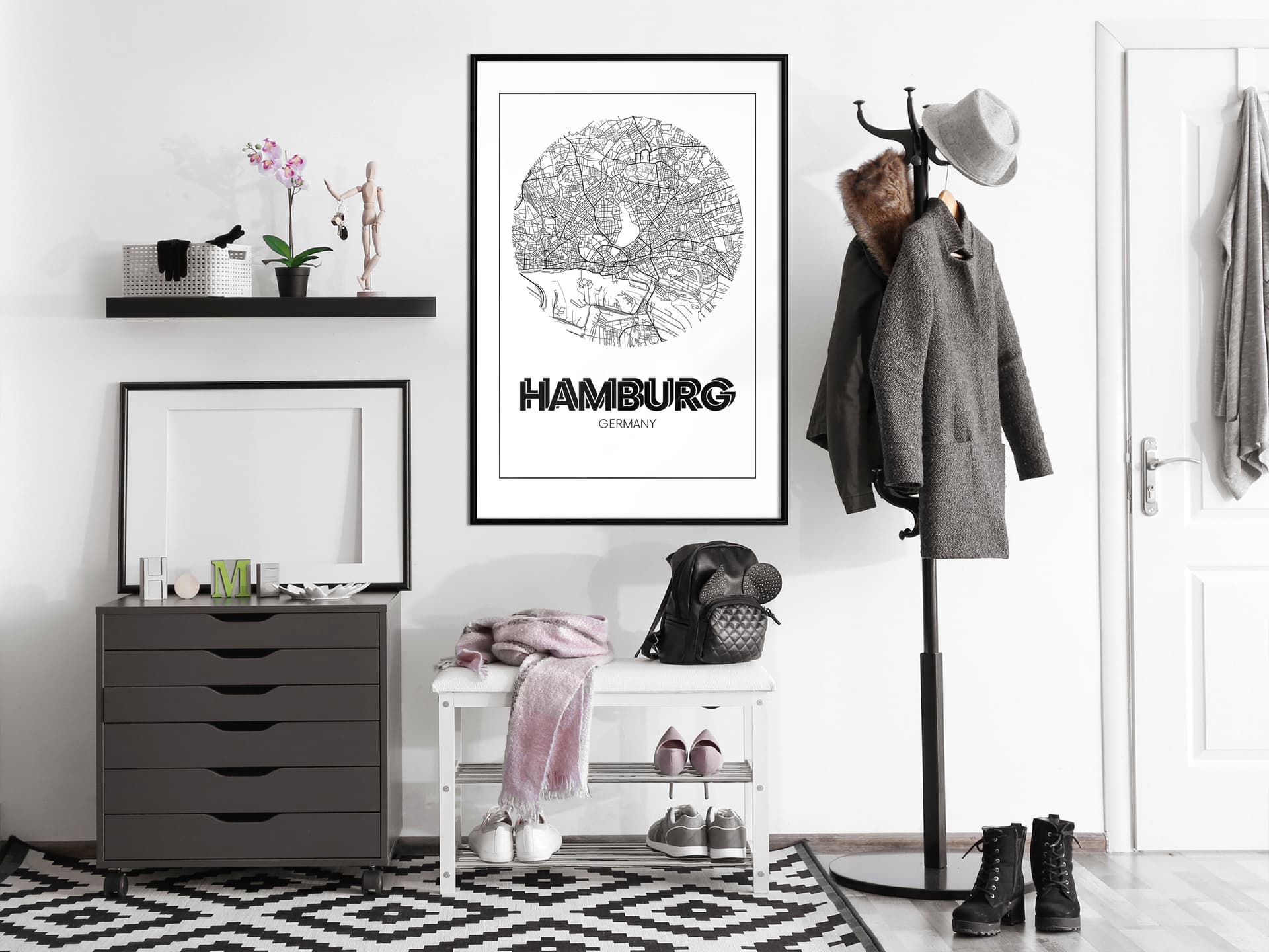 

Plakat - Plan miasta: Hamburg (okrągły) (rozmiar 20x30, wykończenie Rama czarna)