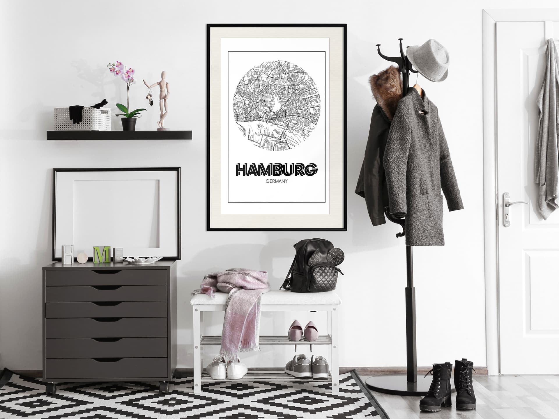 

Plakat - Plan miasta: Hamburg (okrągły) (rozmiar 20x30, wykończenie Rama czarna z passe-partout)