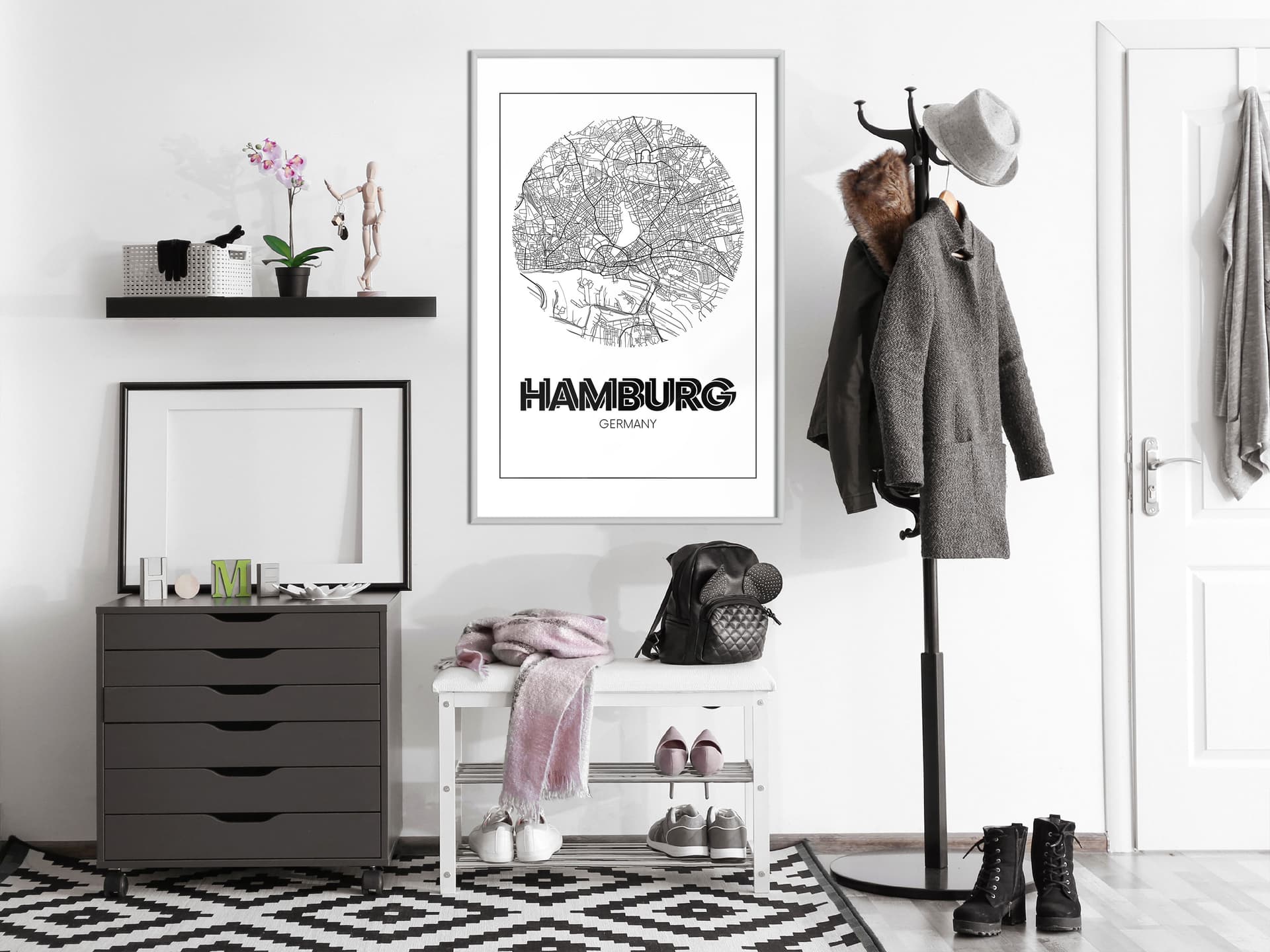 

Plakat - Plan miasta: Hamburg (okrągły) (rozmiar 20x30, wykończenie Rama biała)