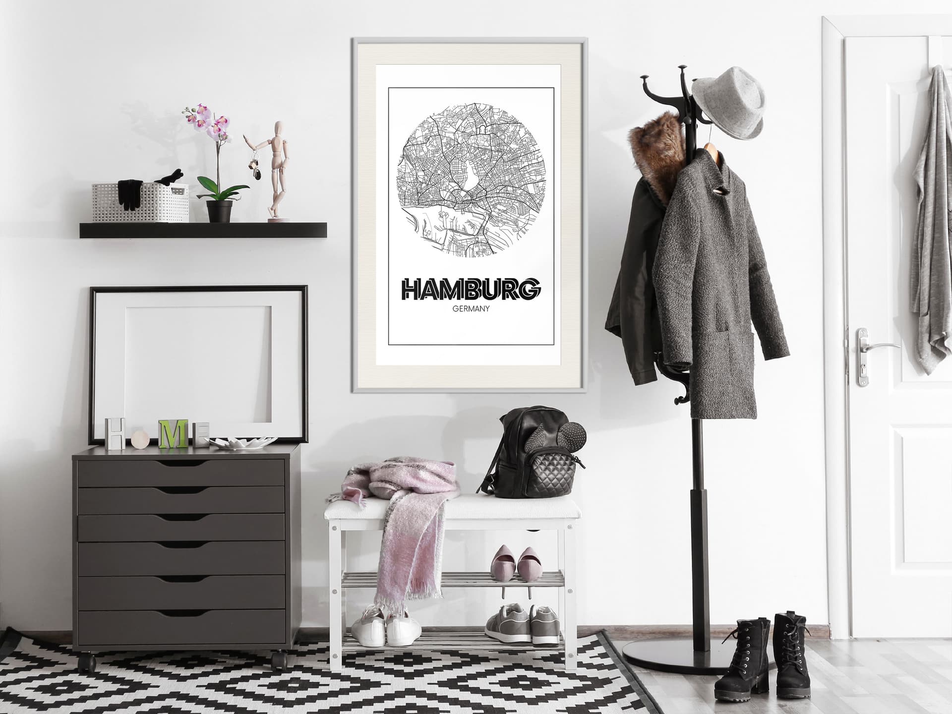 

Plakat - Plan miasta: Hamburg (okrągły) (rozmiar 30x45, wykończenie Rama biała z passe-partout)