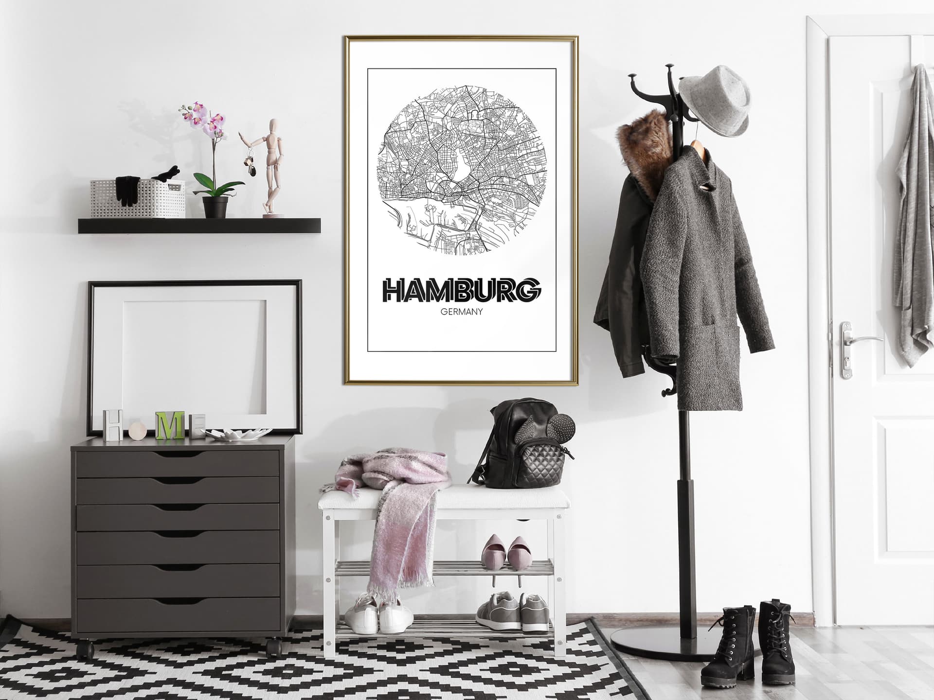 

Plakat - Plan miasta: Hamburg (okrągły) (rozmiar 20x30, wykończenie Rama złota)