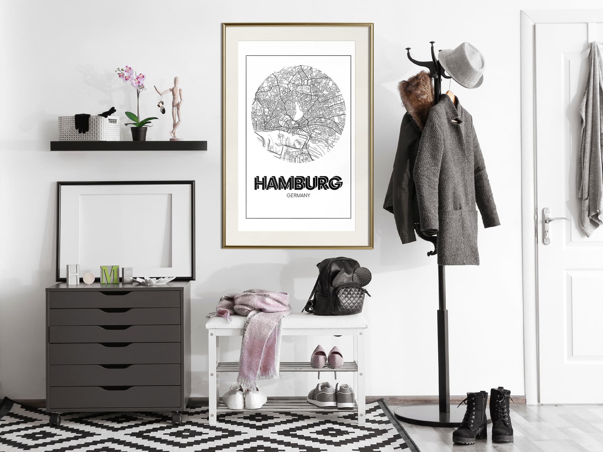 

Plakat - Plan miasta: Hamburg (okrągły) (rozmiar 40x60, wykończenie Rama złota z passe-partout)