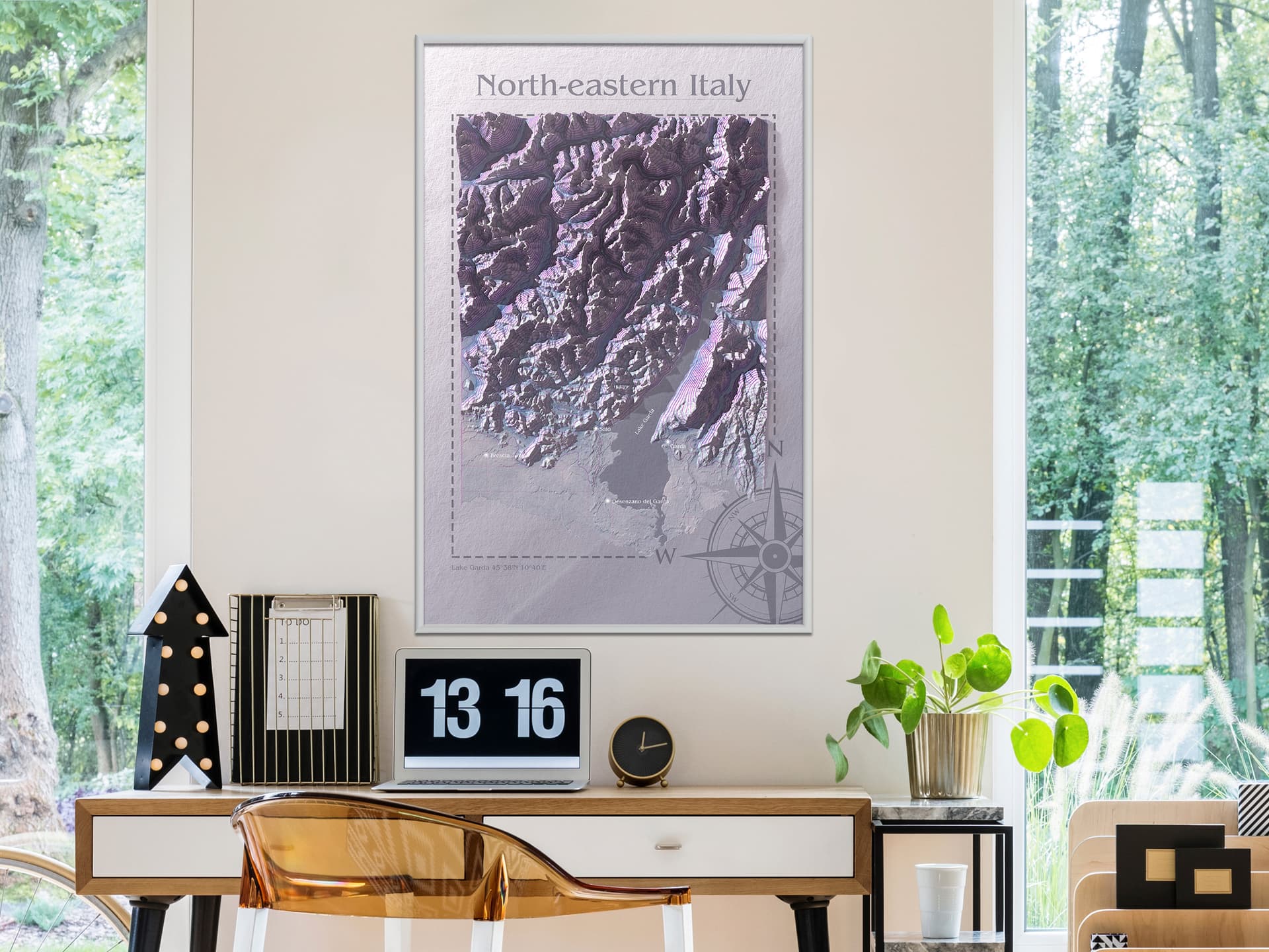 

Plakat - Mapa reliefowa: Północno-wschodnie Włochy (rozmiar 30x45, wykończenie Rama biała)