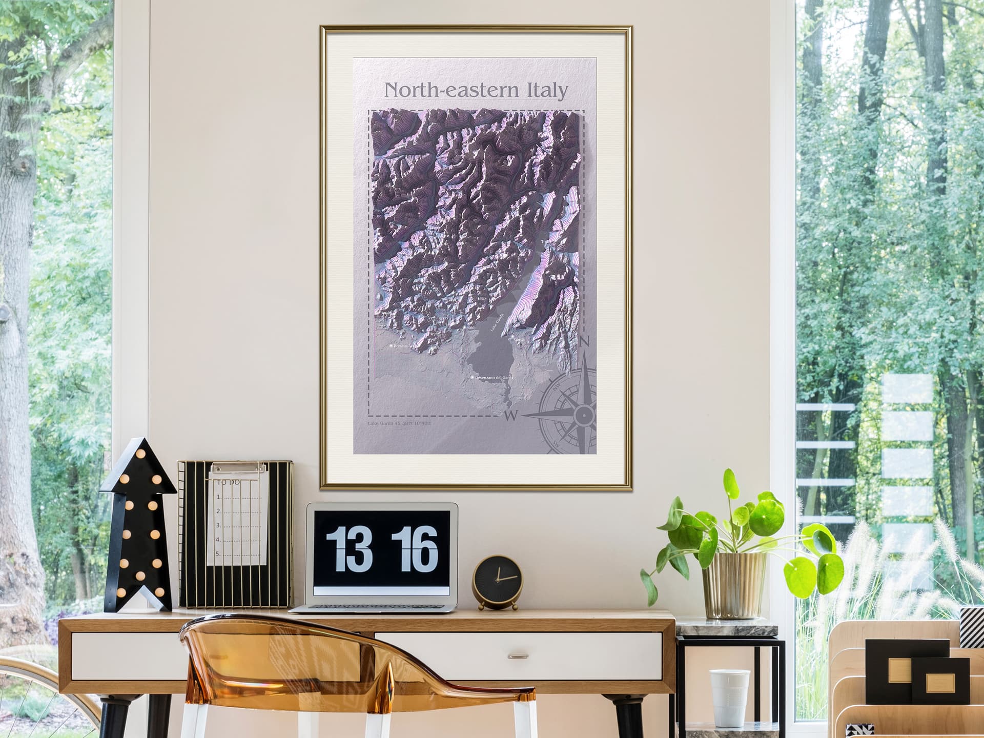 

Plakat - Mapa reliefowa: Północno-wschodnie Włochy (rozmiar 40x60, wykończenie Rama złota z passe-partout)