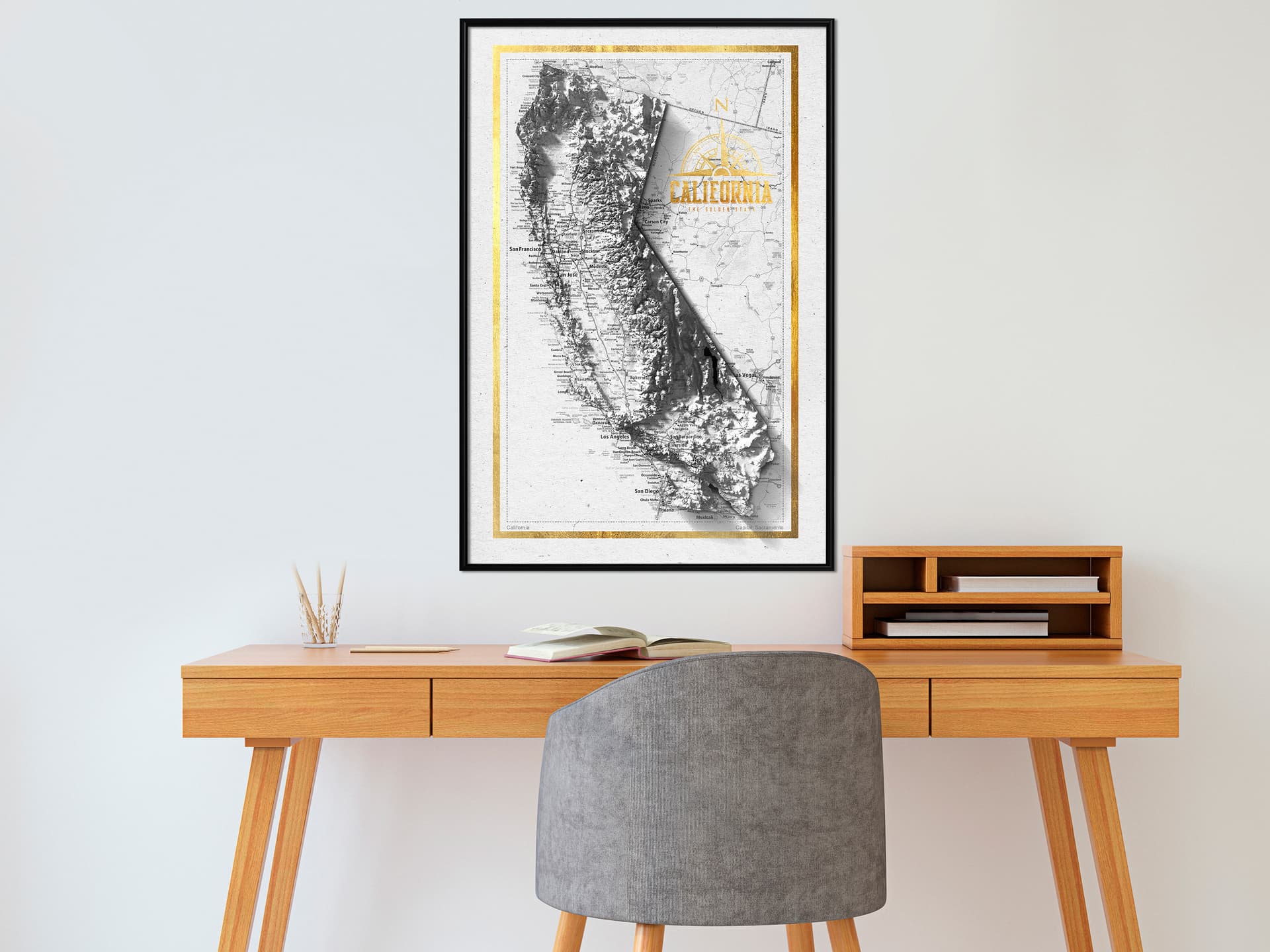 

Plakat - Mapa reliefowa: Kalifornia (rozmiar 40x60, wykończenie Rama czarna)