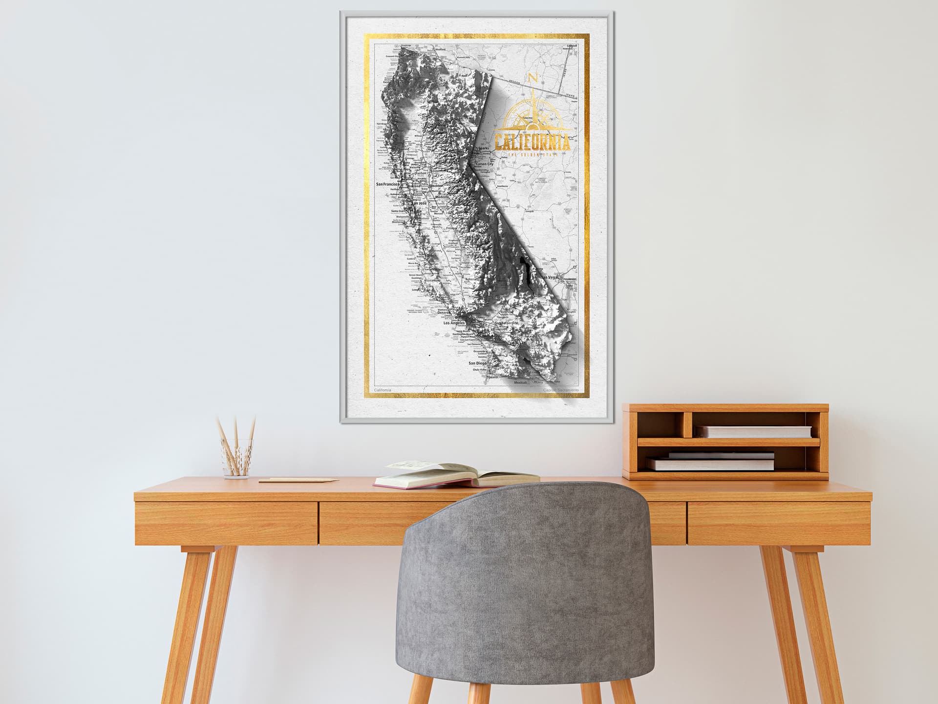 

Plakat - Mapa reliefowa: Kalifornia (rozmiar 40x60, wykończenie Rama biała)