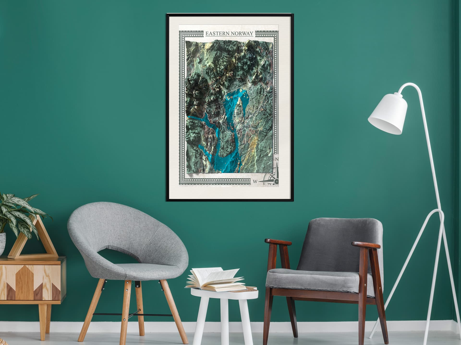 

Plakat - Mapa reliefowa: Wschodnia Norwegia (rozmiar 20x30, wykończenie Rama czarna z passe-partout)