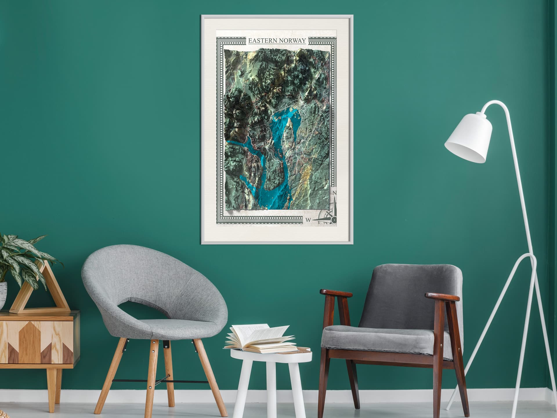 

Plakat - Mapa reliefowa: Wschodnia Norwegia (rozmiar 20x30, wykończenie Rama biała z passe-partout)