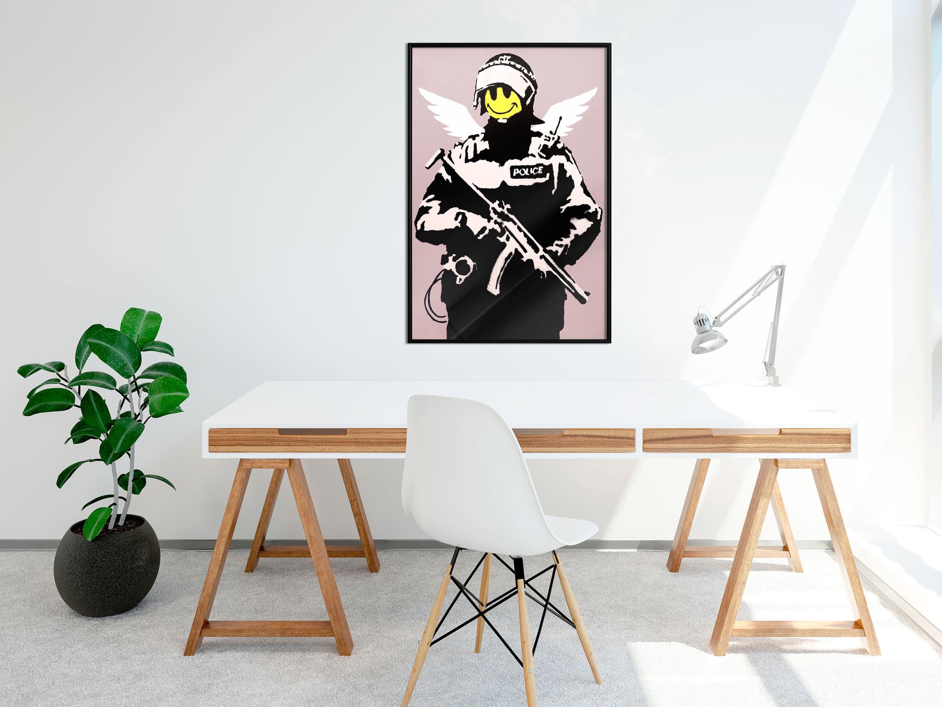 

Plakat - Banksy: Flying Copper (rozmiar 20x30, wykończenie Rama czarna)