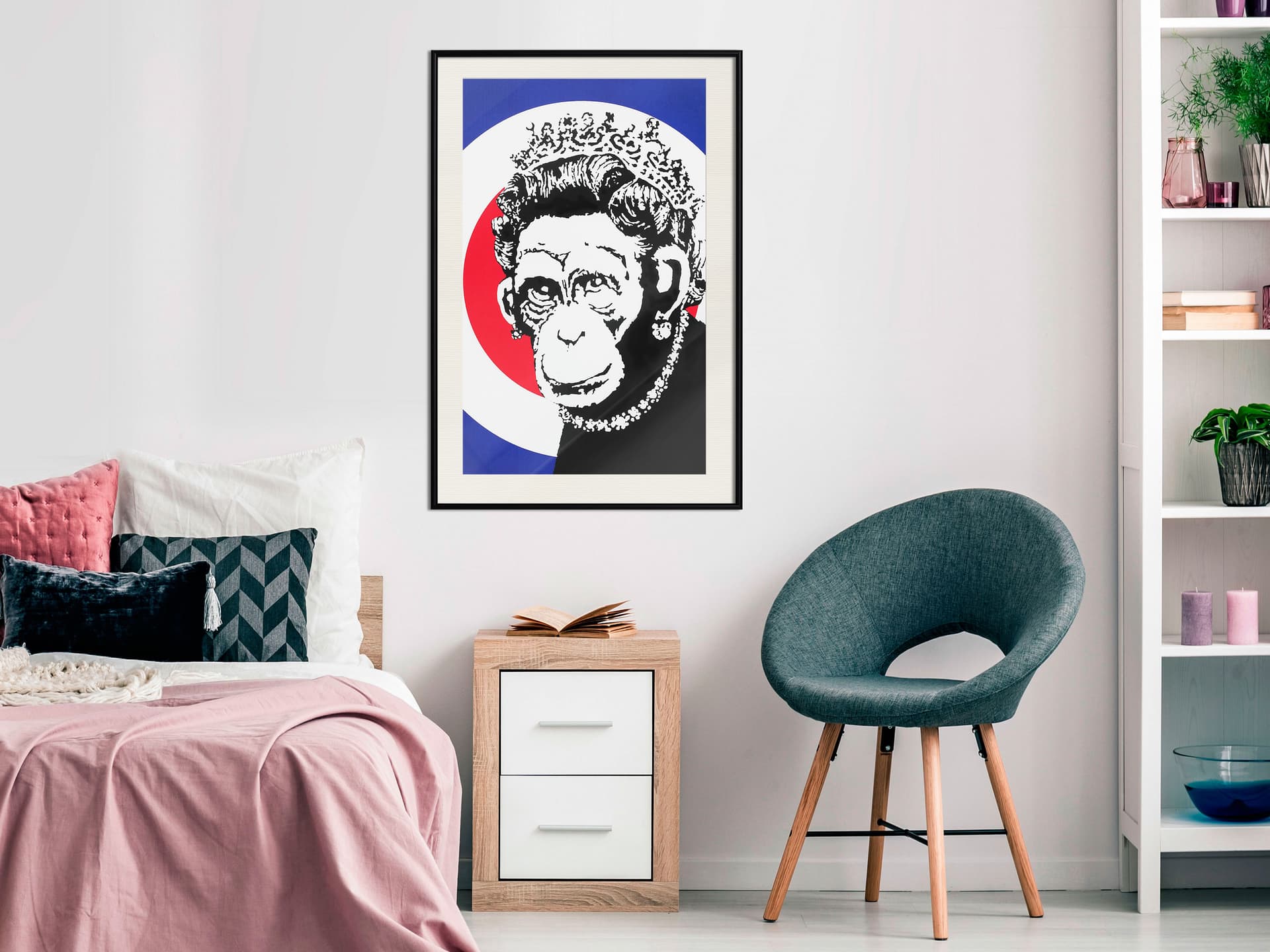 

Plakat - Banksy: Monkey Queen (rozmiar 20x30, wykończenie Rama czarna z passe-partout)