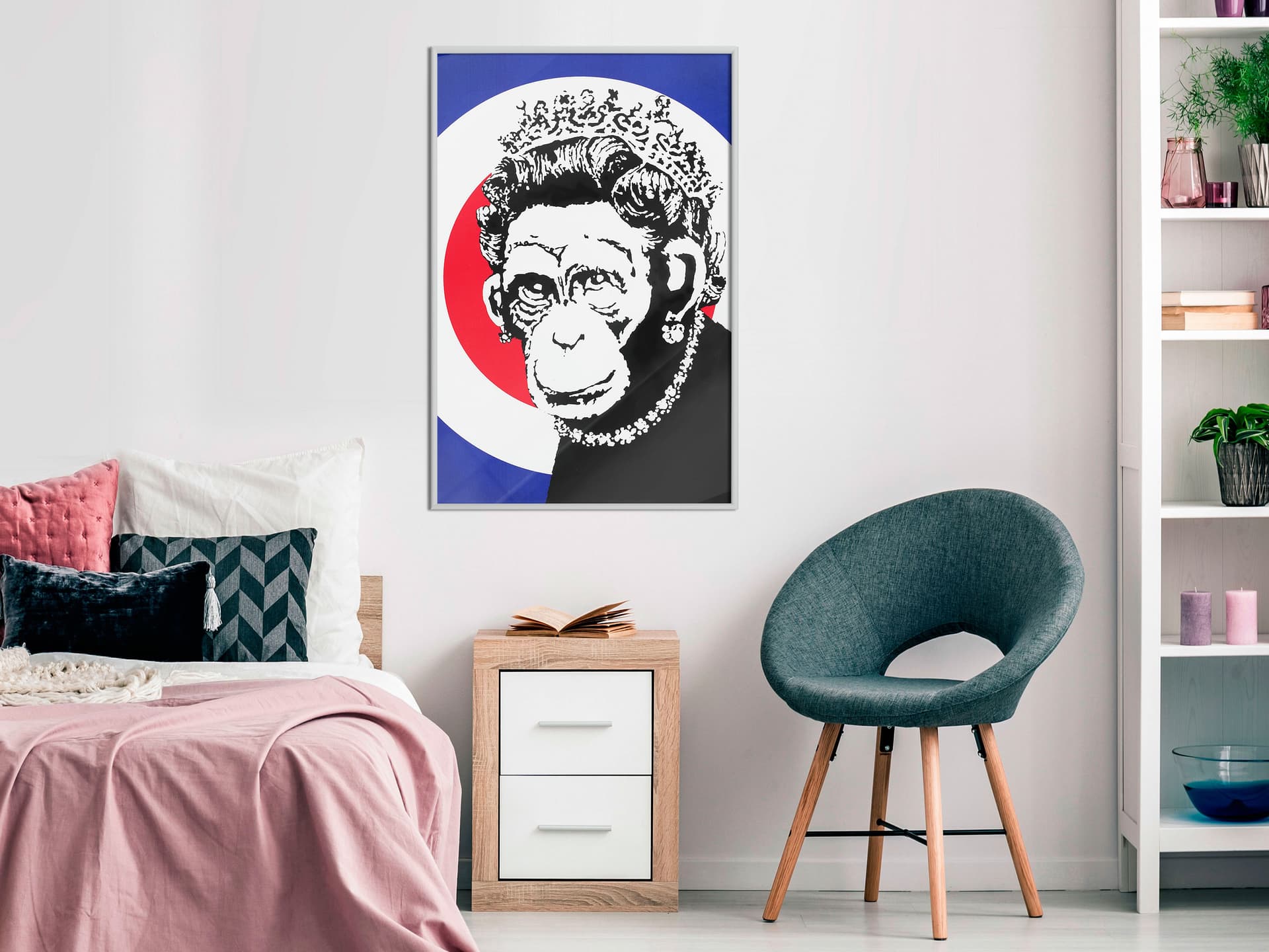 

Plakat - Banksy: Monkey Queen (rozmiar 30x45, wykończenie Rama biała)