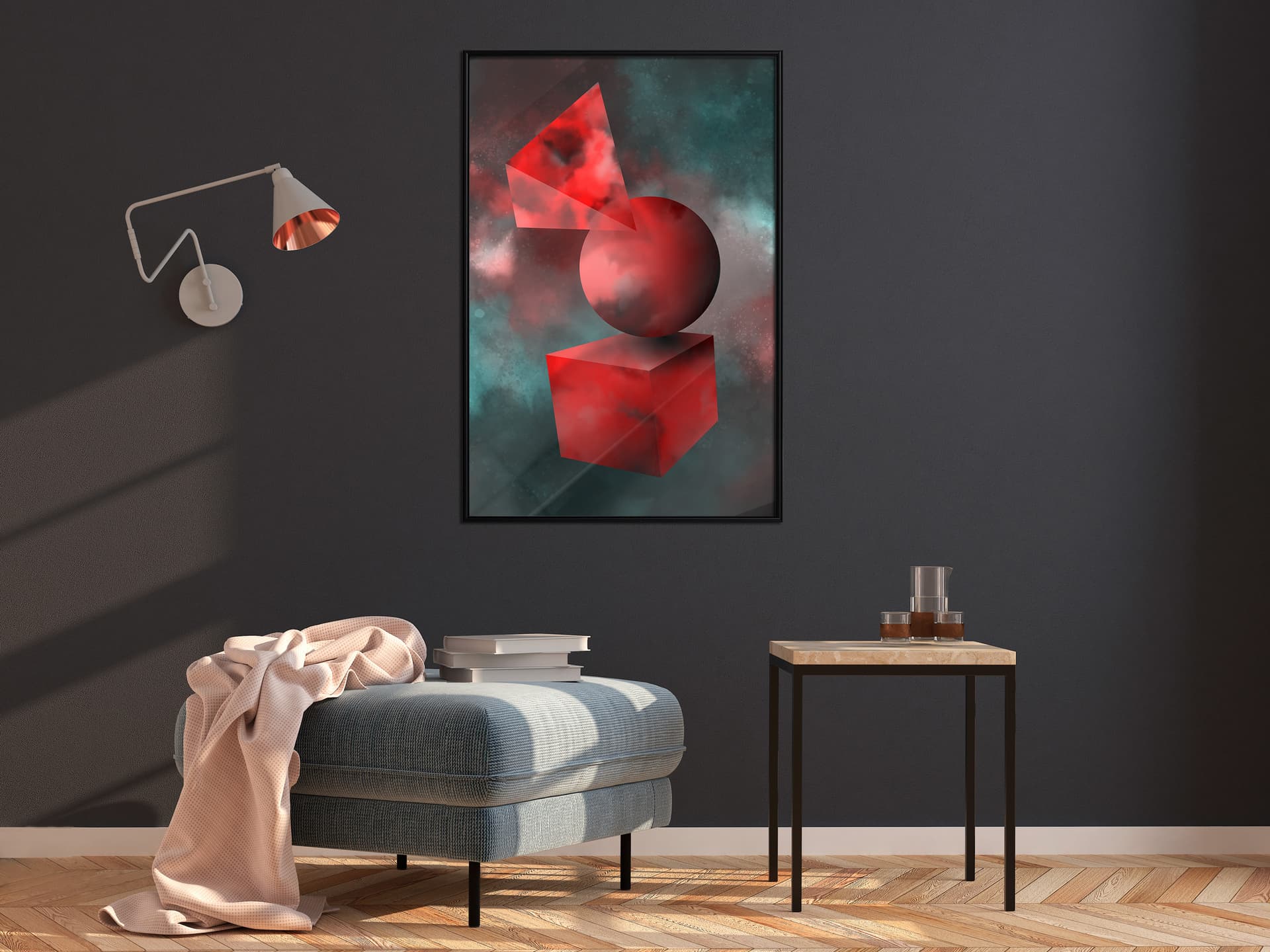 

Plakat - Czerwone bryły (rozmiar 30x45, wykończenie Rama czarna)