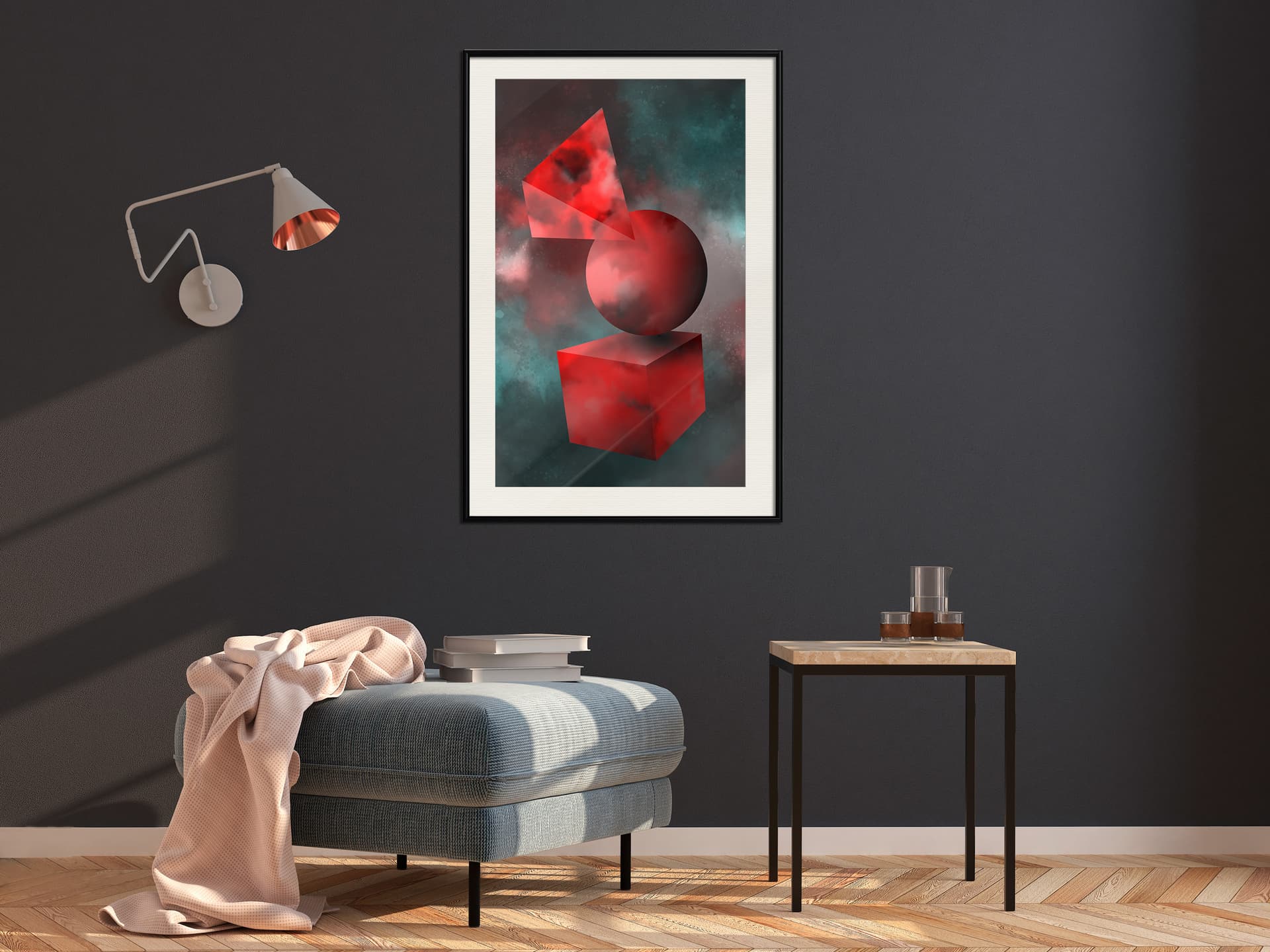 

Plakat - Czerwone bryły (rozmiar 30x45, wykończenie Rama czarna z passe-partout)