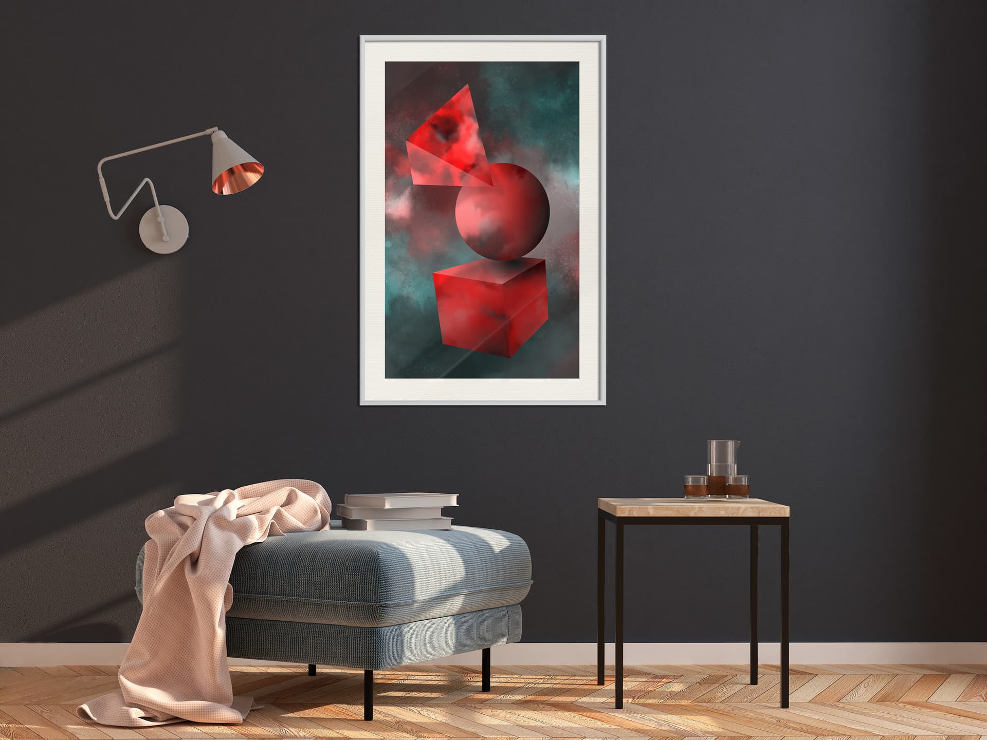 

Plakat - Czerwone bryły (rozmiar 30x45, wykończenie Rama biała z passe-partout)