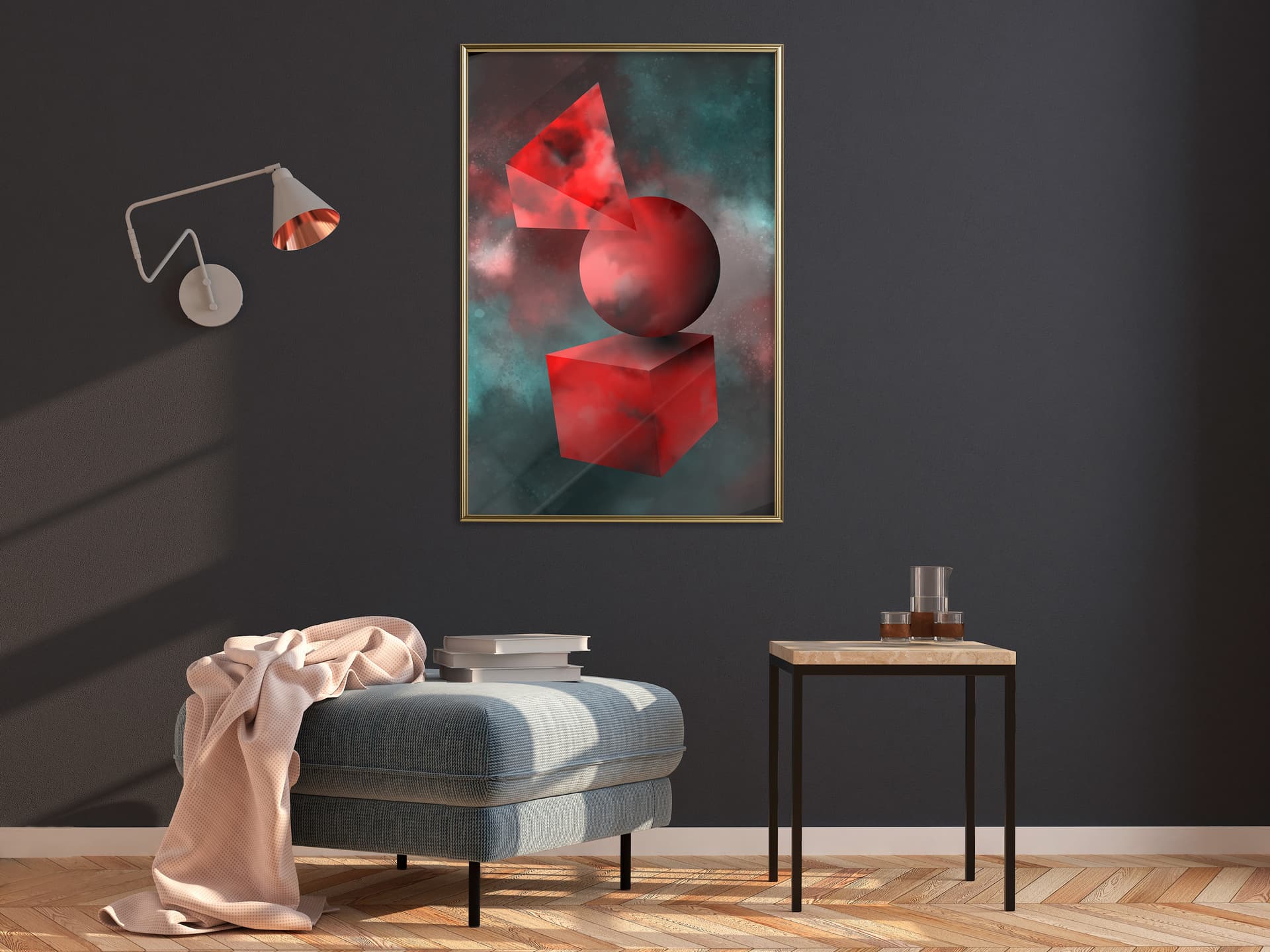 

Plakat - Czerwone bryły (rozmiar 20x30, wykończenie Rama złota)
