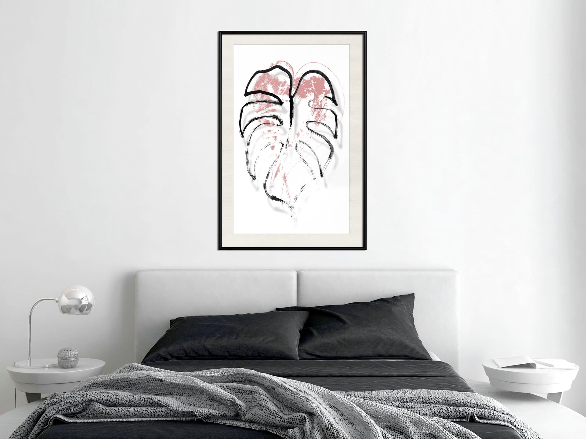 

Plakat - Czarny obrys liścia (rozmiar 30x45, wykończenie Rama czarna z passe-partout)