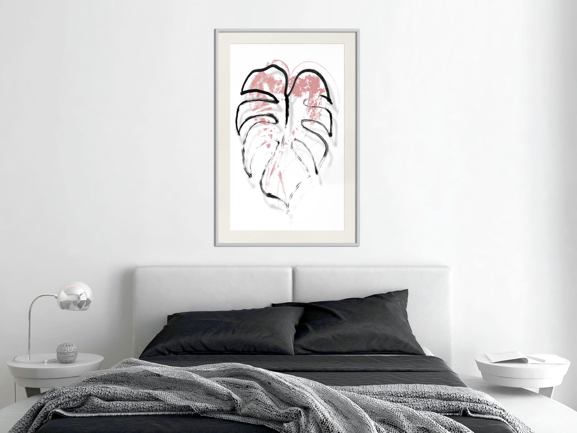 

Plakat - Czarny obrys liścia (rozmiar 20x30, wykończenie Rama biała z passe-partout)
