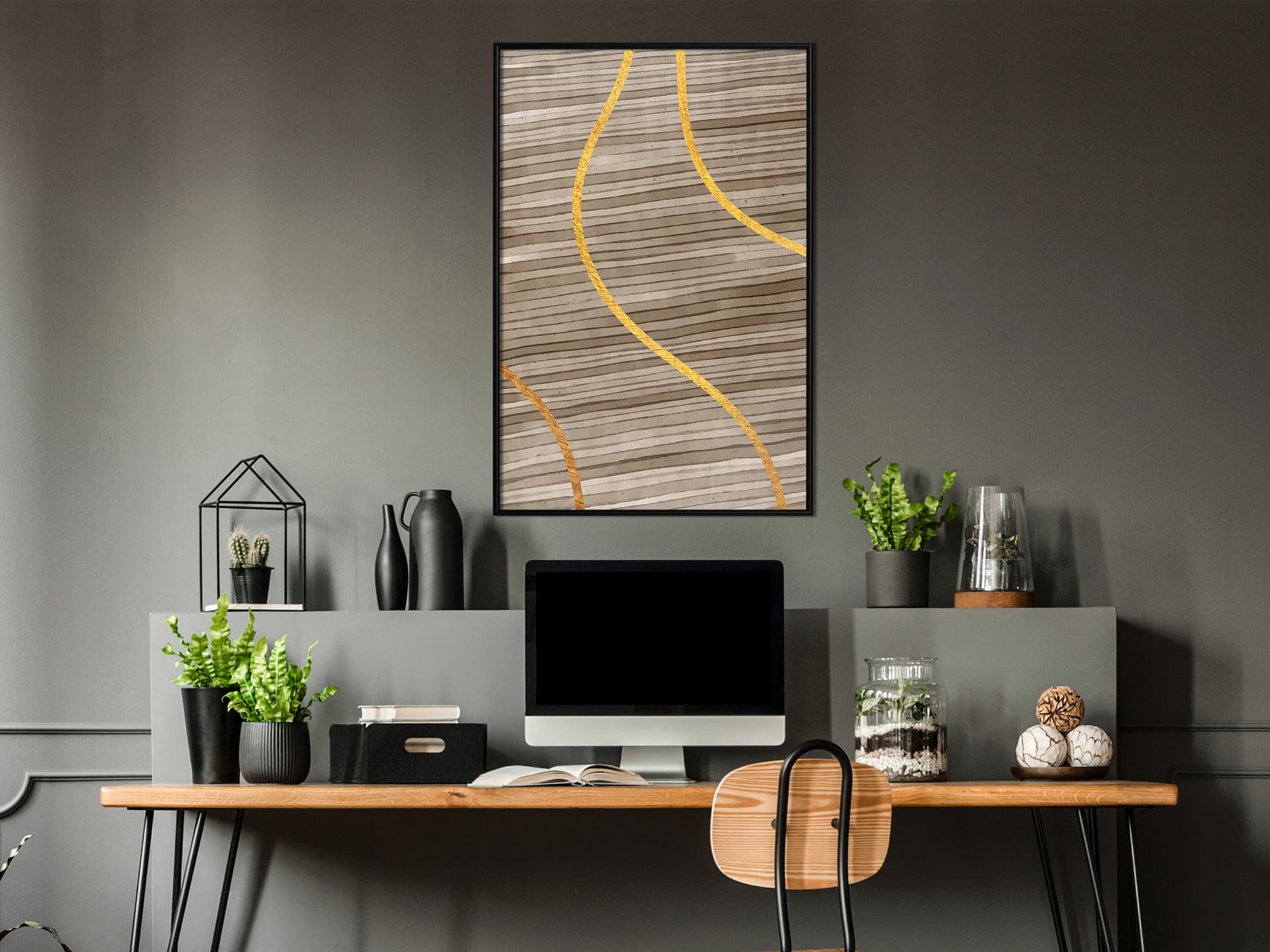 

Plakat - Złote paski (rozmiar 40x60, wykończenie Rama czarna)