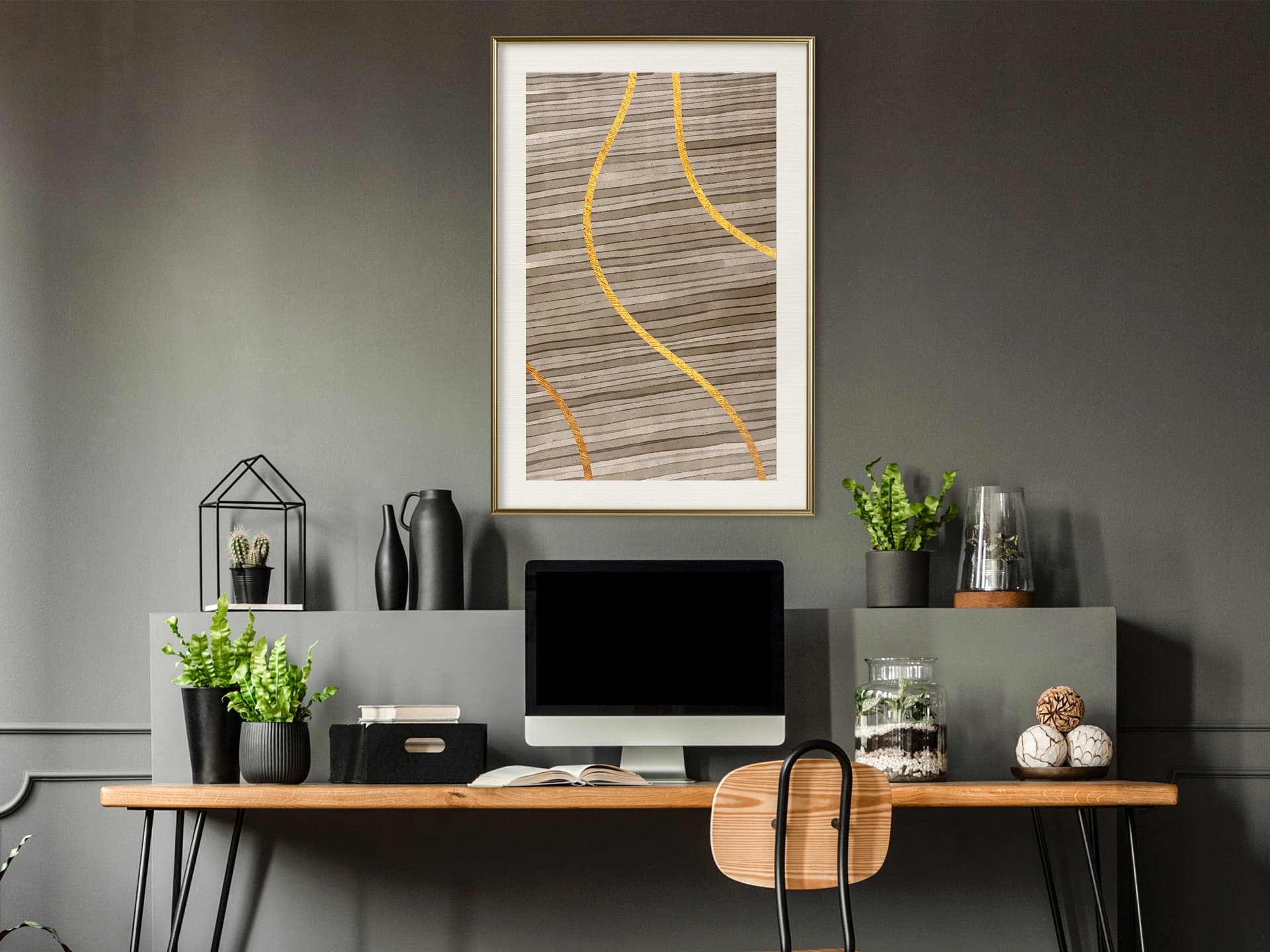

Plakat - Złote paski (rozmiar 20x30, wykończenie Rama złota z passe-partout)