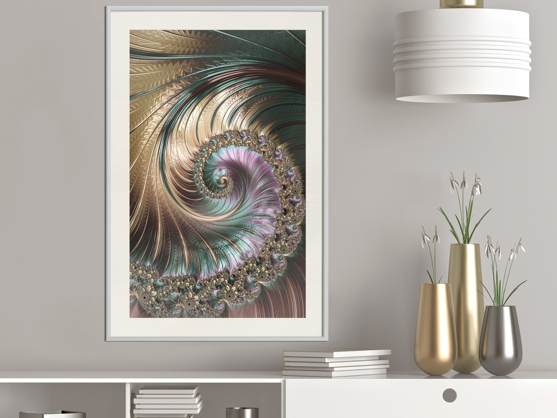 

Plakat - Opalizująca spirala (rozmiar 20x30, wykończenie Rama biała z passe-partout)