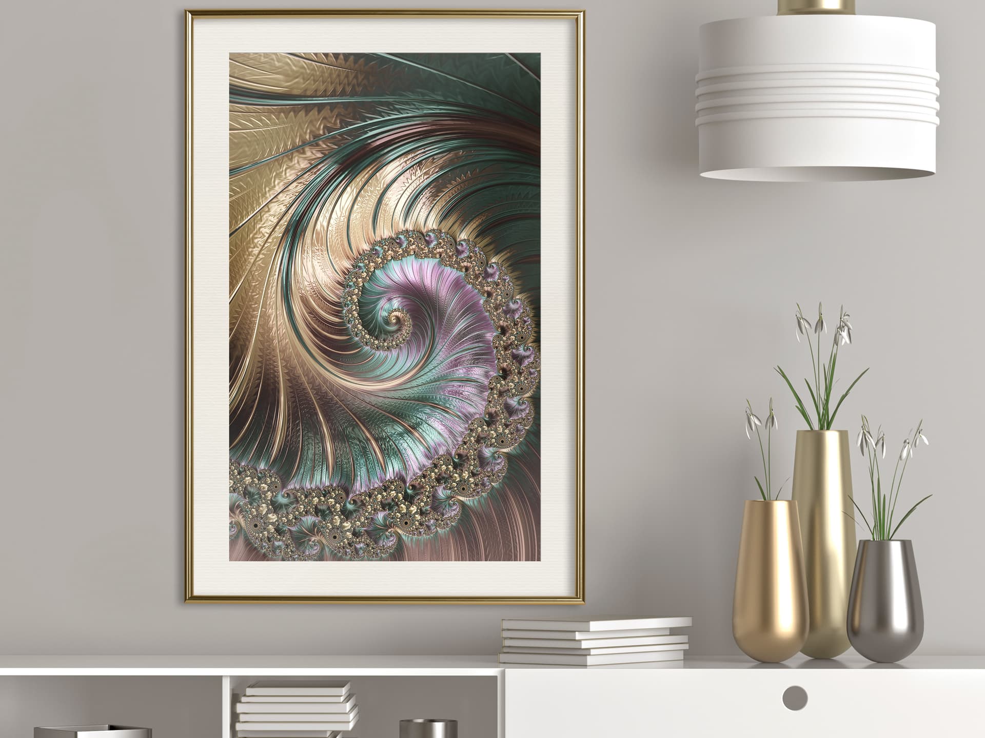 

Plakat - Opalizująca spirala (rozmiar 20x30, wykończenie Rama złota z passe-partout)