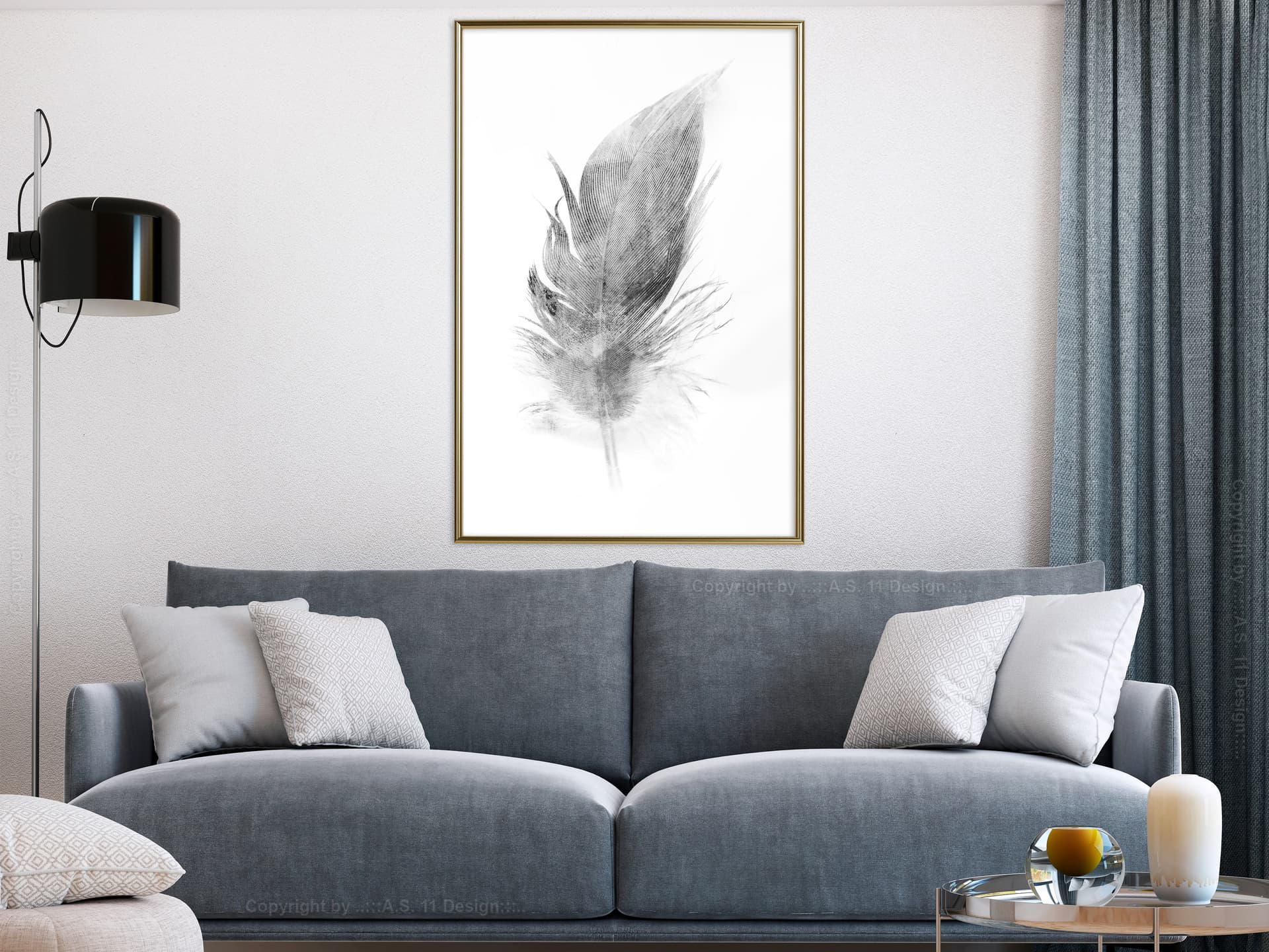 

Plakat - Zgubione piórko (szary) (rozmiar 20x30, wykończenie Rama złota)