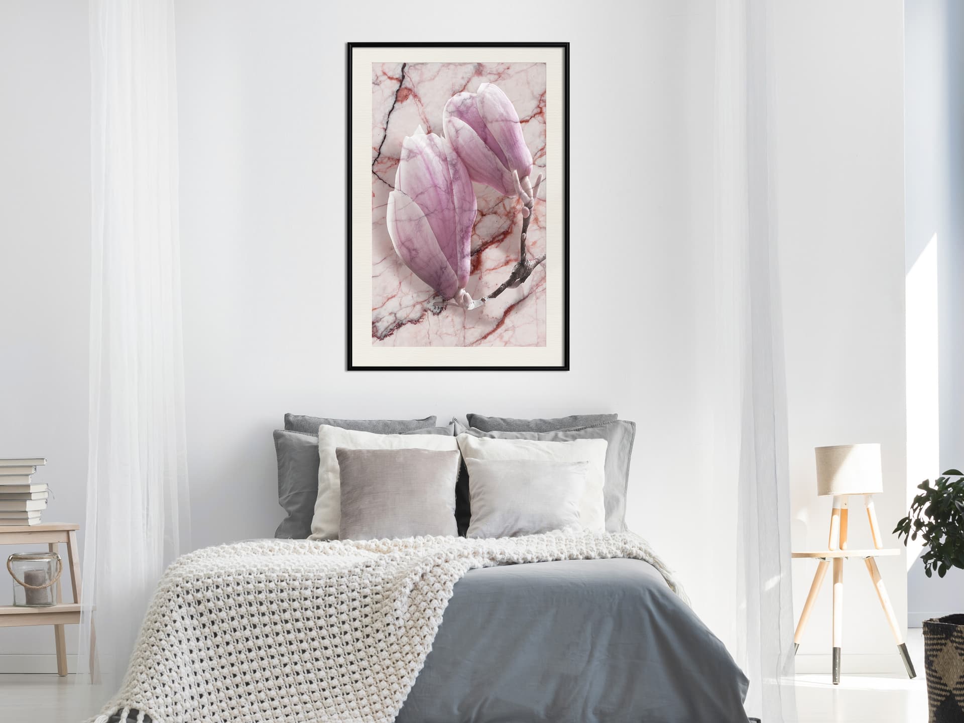 

Plakat - Magnolia na marmurowym tle (rozmiar 40x60, wykończenie Rama czarna z passe-partout)