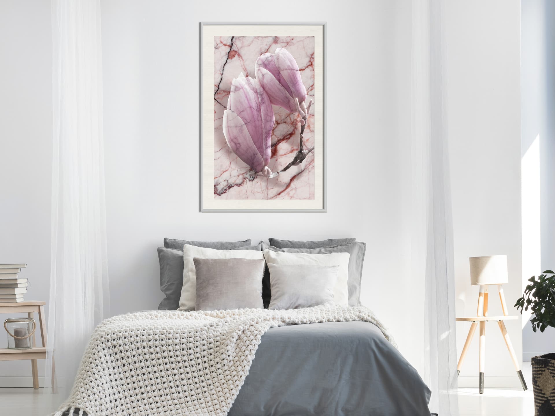 

Plakat - Magnolia na marmurowym tle (rozmiar 20x30, wykończenie Rama biała z passe-partout)