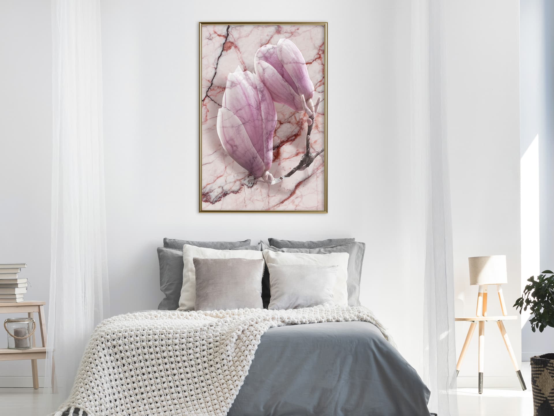 

Plakat - Magnolia na marmurowym tle (rozmiar 40x60, wykończenie Rama złota)