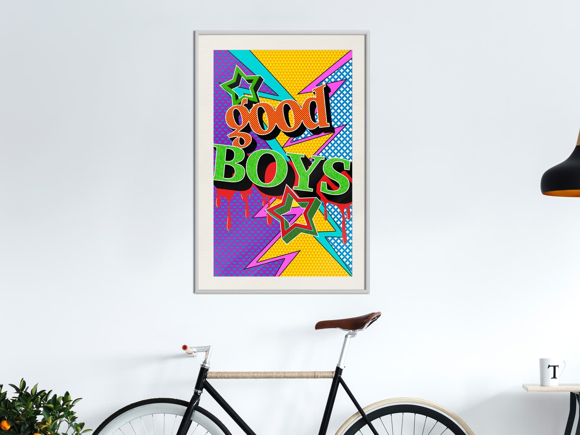 

Plakat - Grzeczni chłopcy (rozmiar 20x30, wykończenie Rama biała z passe-partout)