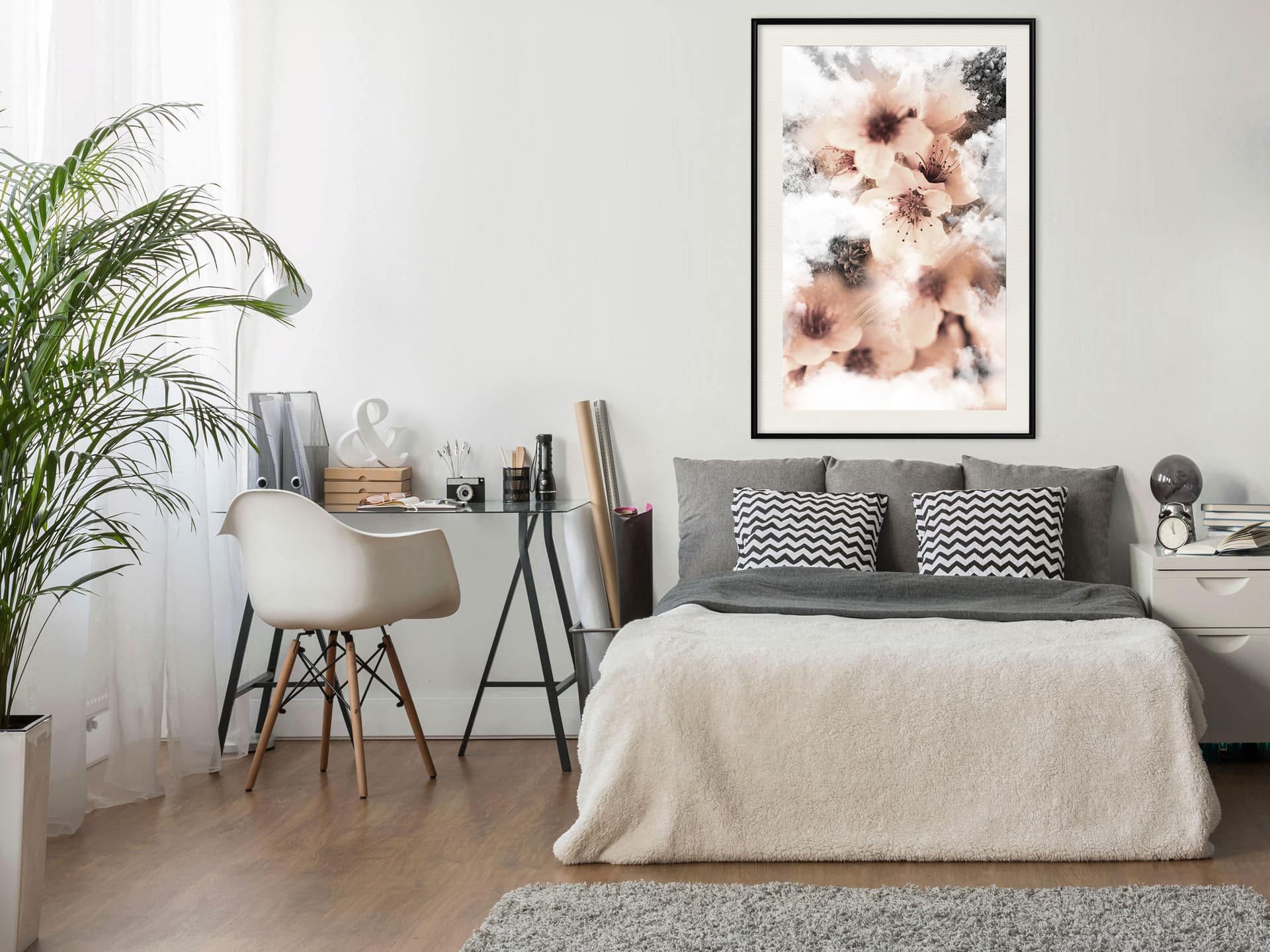 

Plakat - Niebiańskie kwiaty (rozmiar 40x60, wykończenie Rama czarna z passe-partout)