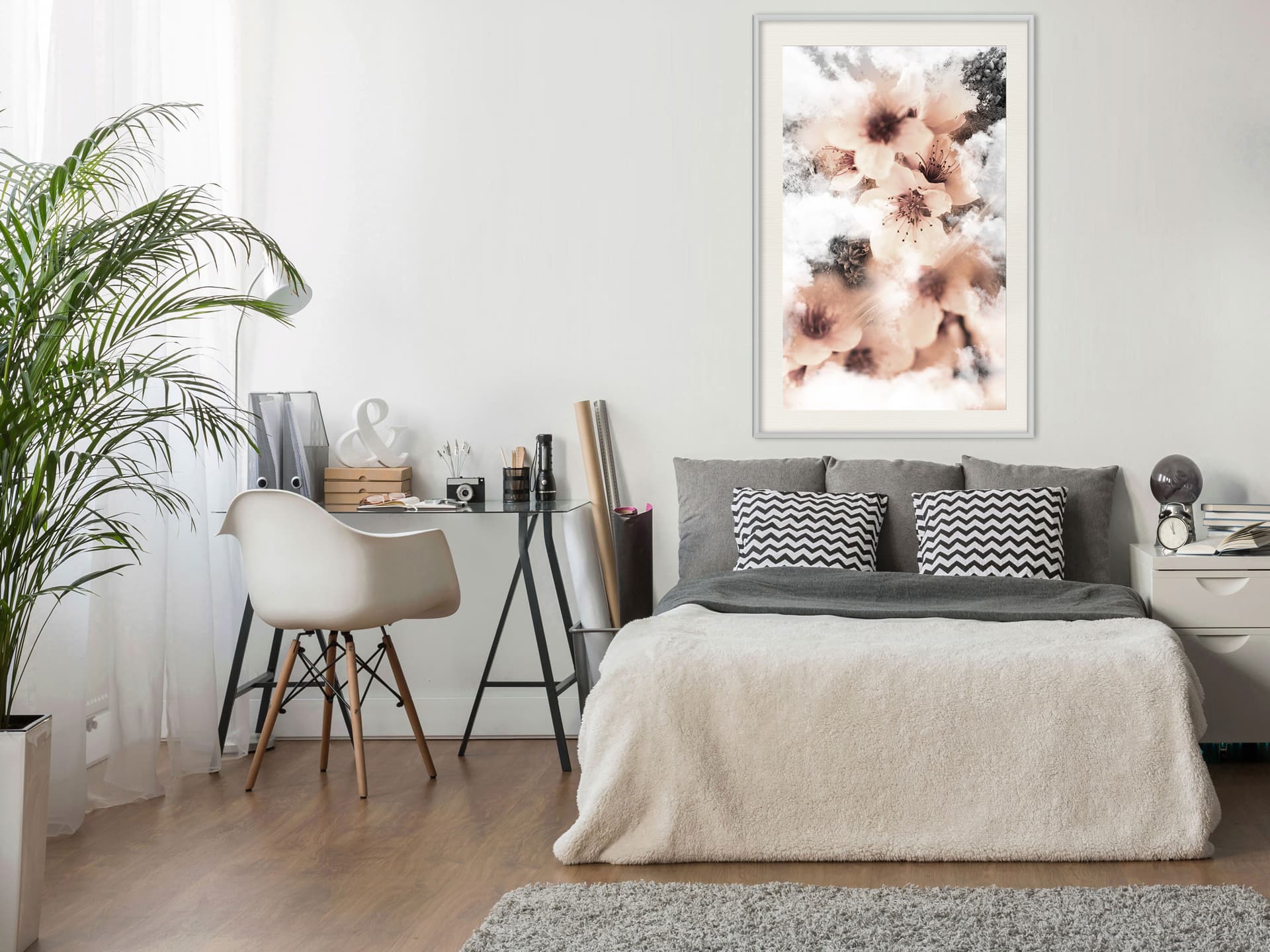 

Plakat - Niebiańskie kwiaty (rozmiar 20x30, wykończenie Rama biała z passe-partout)