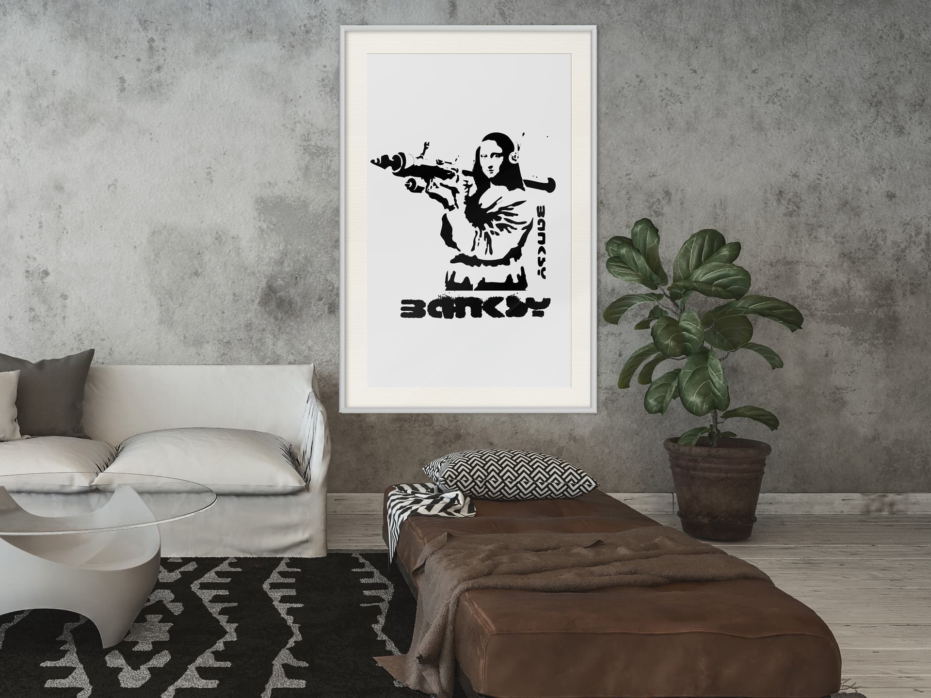 

Plakat - Banksy: Mona Lisa with Bazooka I (rozmiar 40x60, wykończenie Rama biała z passe-partout)