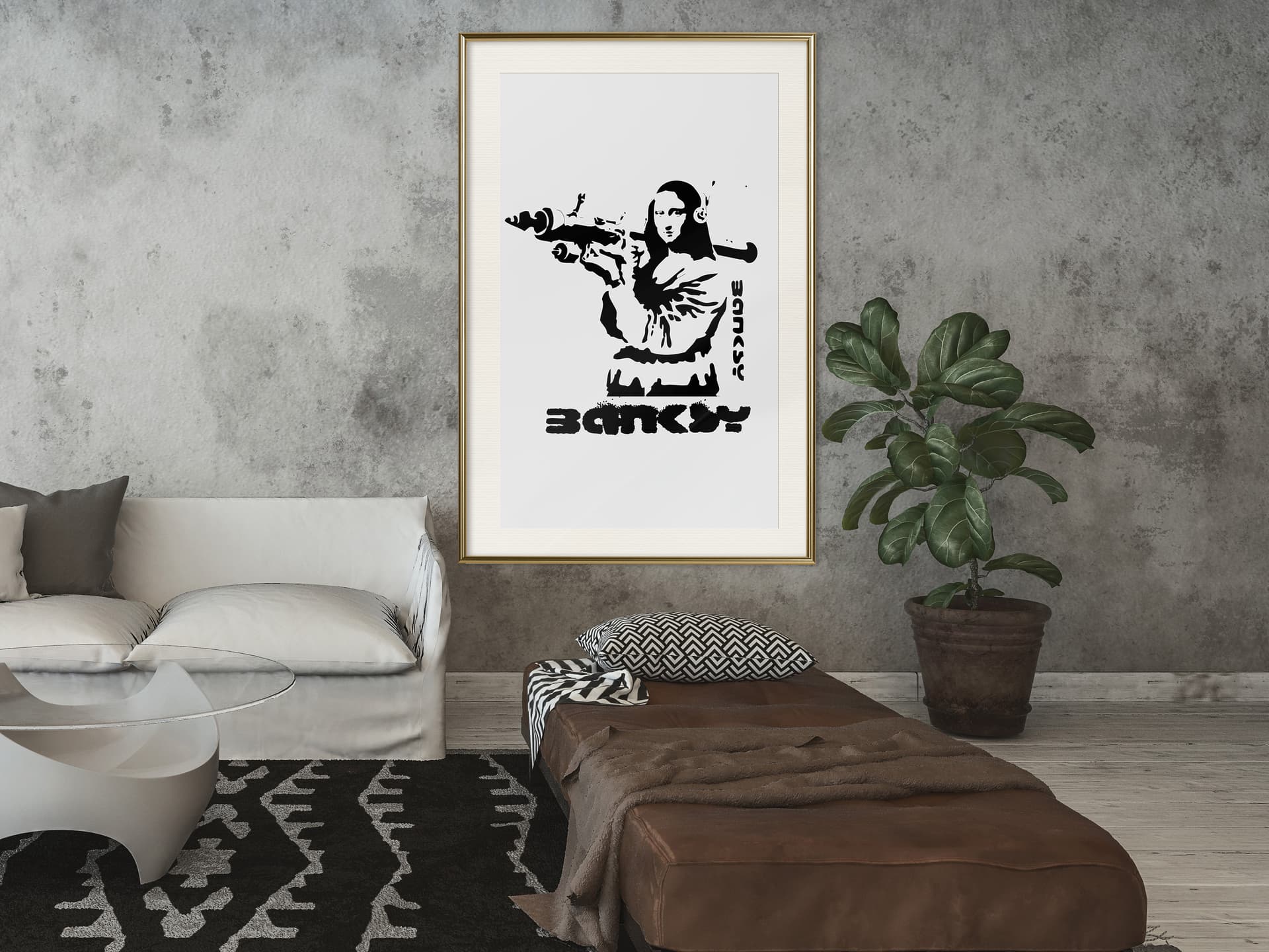 

Plakat - Banksy: Mona Lisa with Bazooka I (rozmiar 20x30, wykończenie Rama złota z passe-partout)