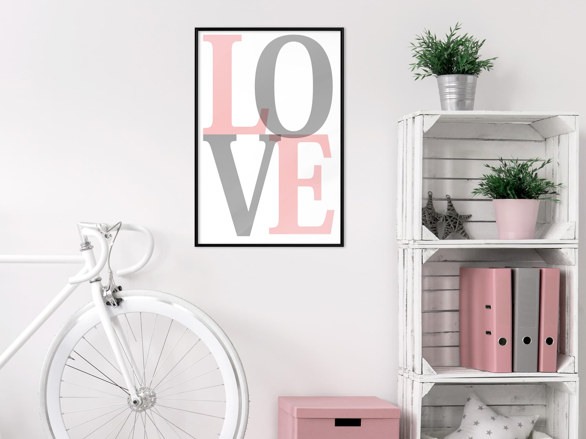 

Plakat - Szaro-różowe Love (rozmiar 20x30, wykończenie Rama czarna)