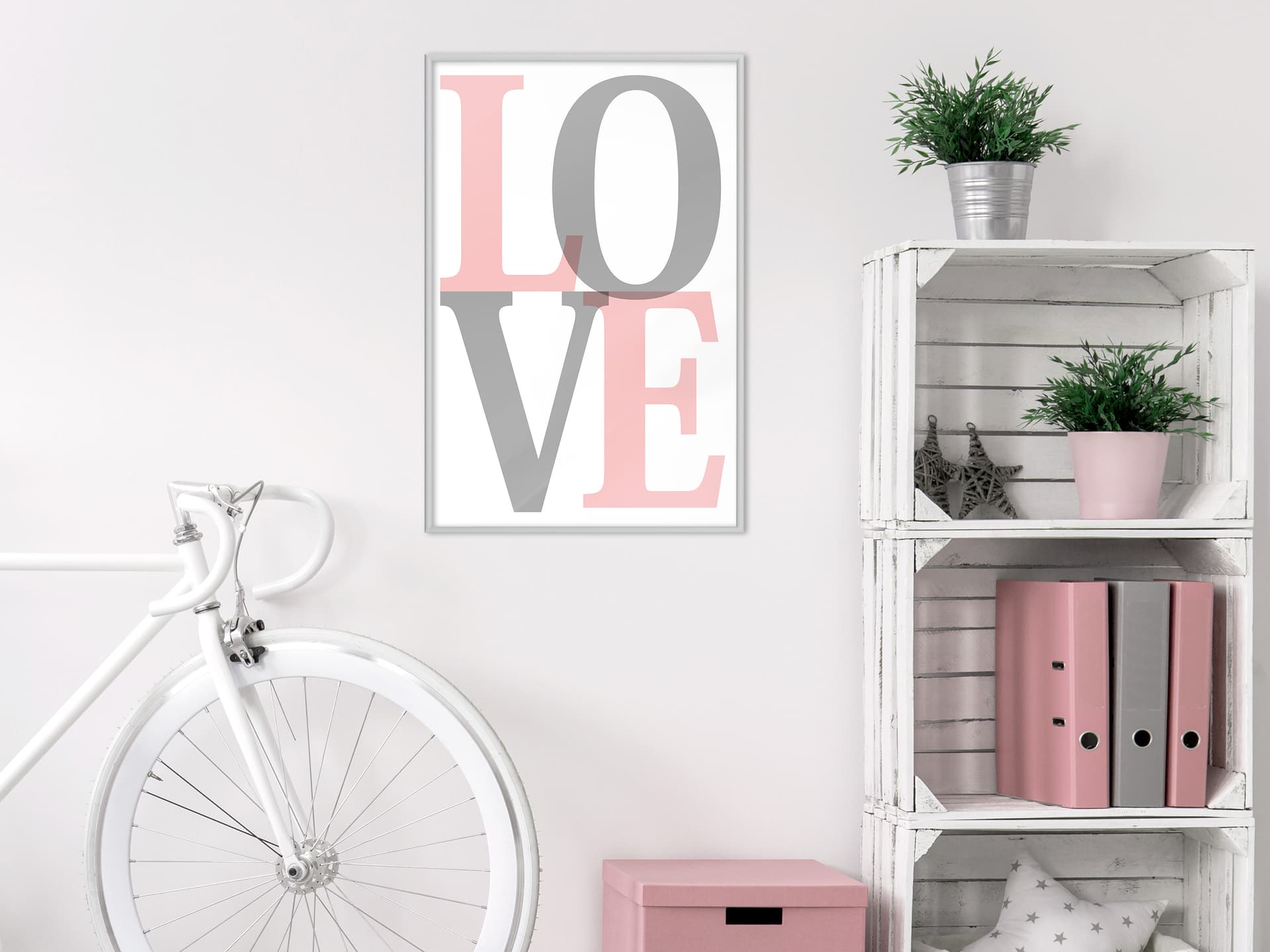 

Plakat - Szaro-różowe Love (rozmiar 40x60, wykończenie Rama biała)