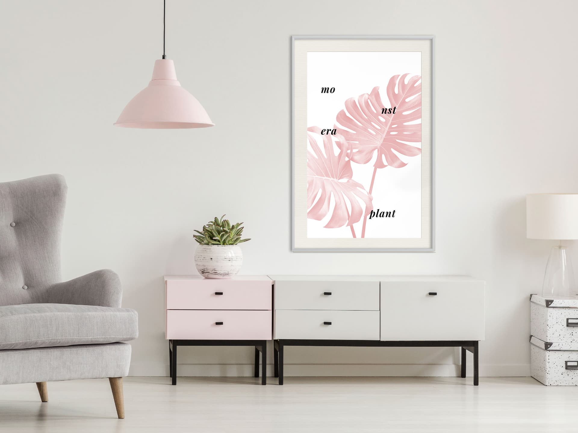 

Plakat - Bladoróżowa monstera (rozmiar 20x30, wykończenie Rama biała z passe-partout)