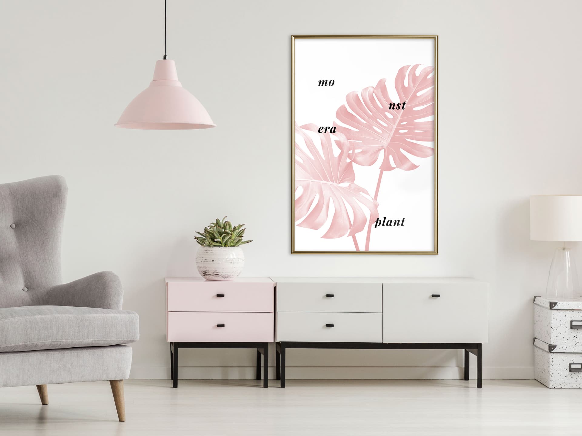 

Plakat - Bladoróżowa monstera (rozmiar 40x60, wykończenie Rama złota)