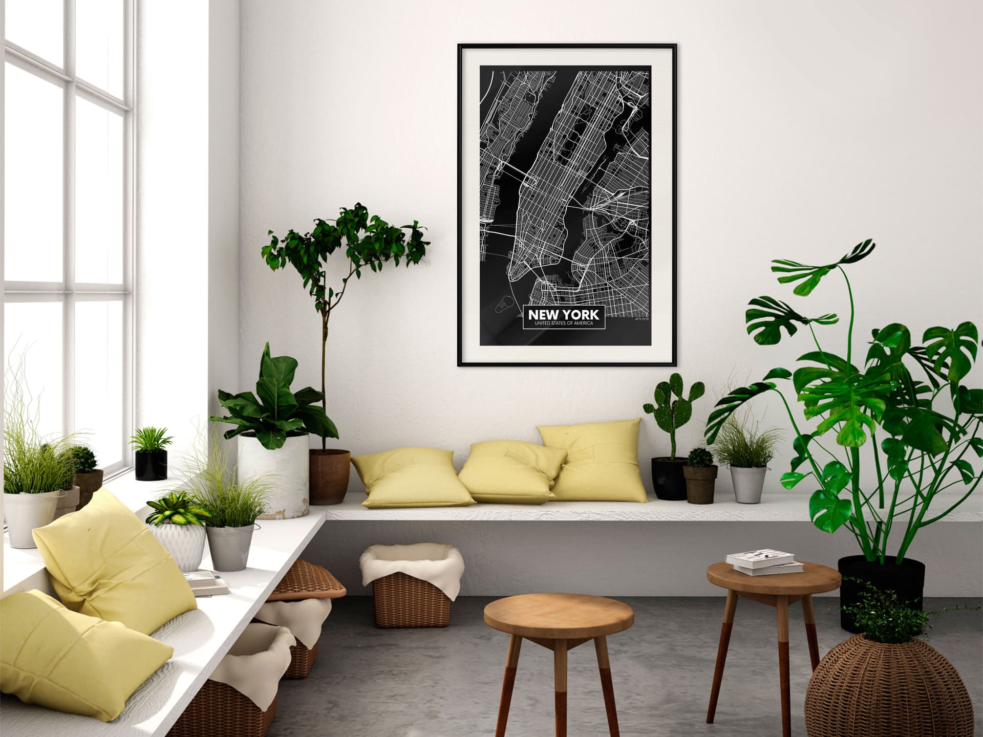 

Plakat - Plan miasta: Nowy Jork (ciemny) (rozmiar 30x45, wykończenie Rama czarna z passe-partout)