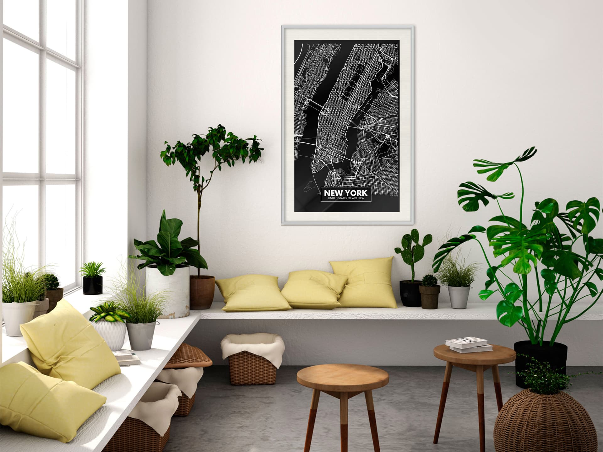 

Plakat - Plan miasta: Nowy Jork (ciemny) (rozmiar 30x45, wykończenie Rama biała z passe-partout)
