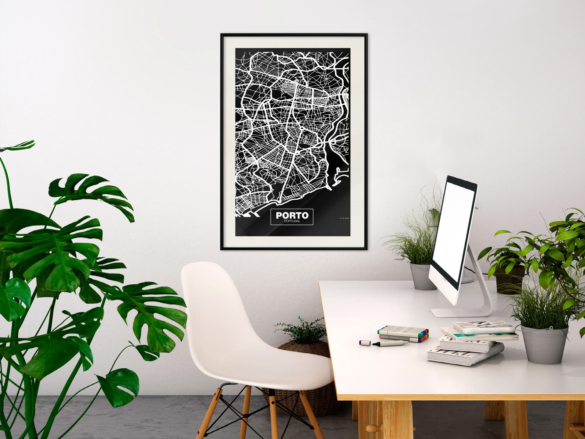 

Plakat - Plan miasta: Porto (ciemny) (rozmiar 40x60, wykończenie Rama czarna z passe-partout)