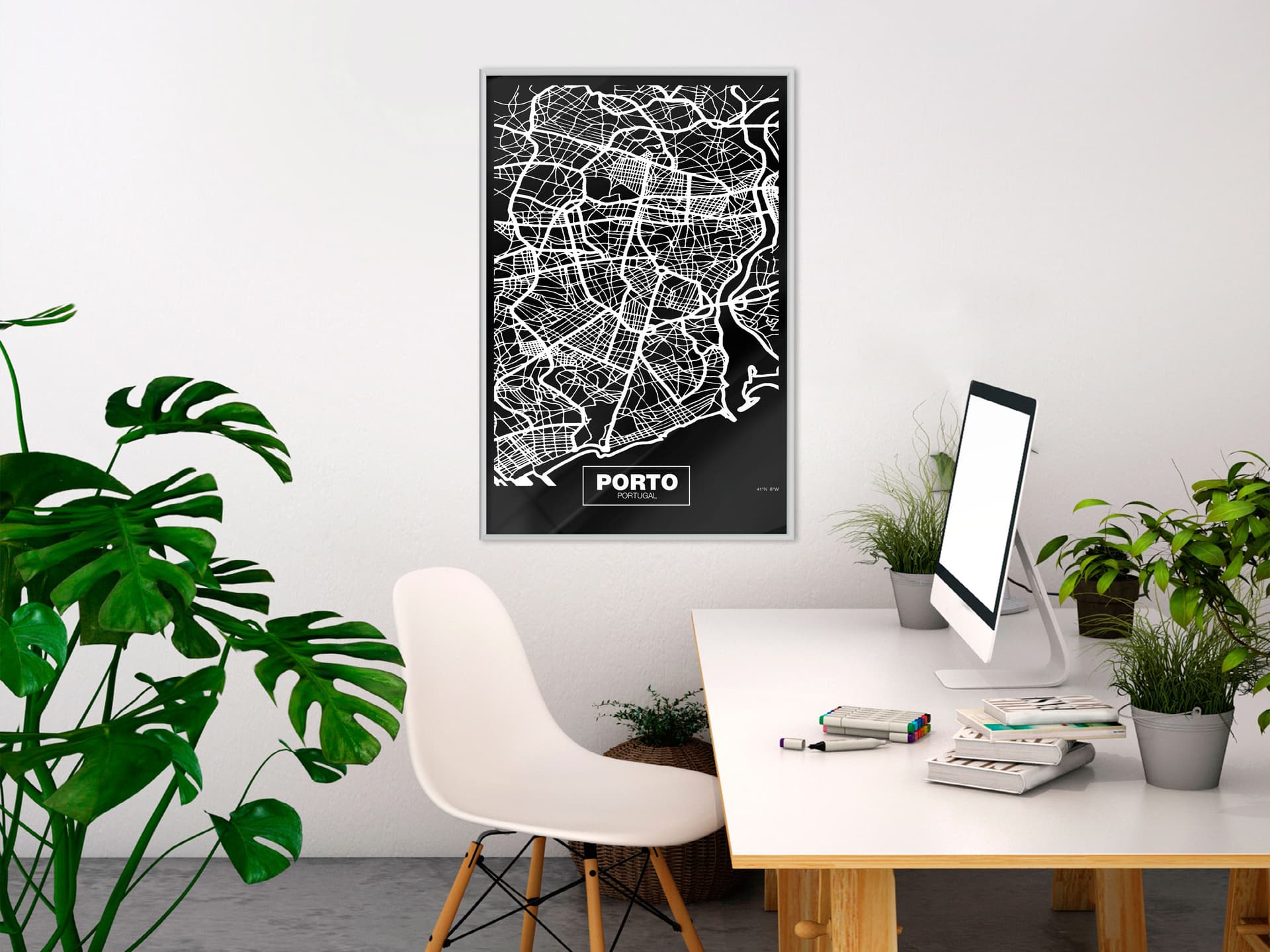 

Plakat - Plan miasta: Porto (ciemny) (rozmiar 40x60, wykończenie Rama biała)