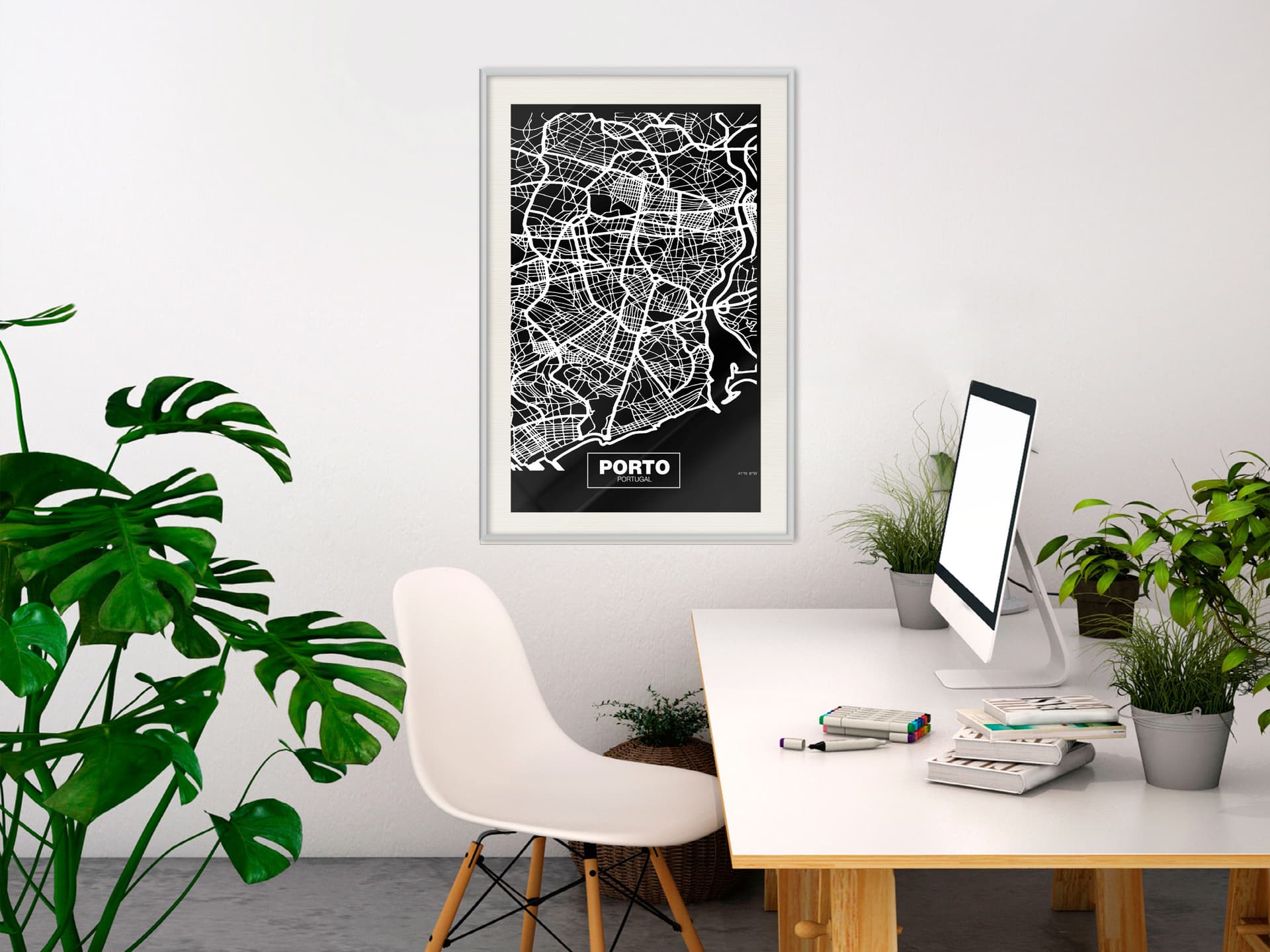 

Plakat - Plan miasta: Porto (ciemny) (rozmiar 40x60, wykończenie Rama biała z passe-partout)