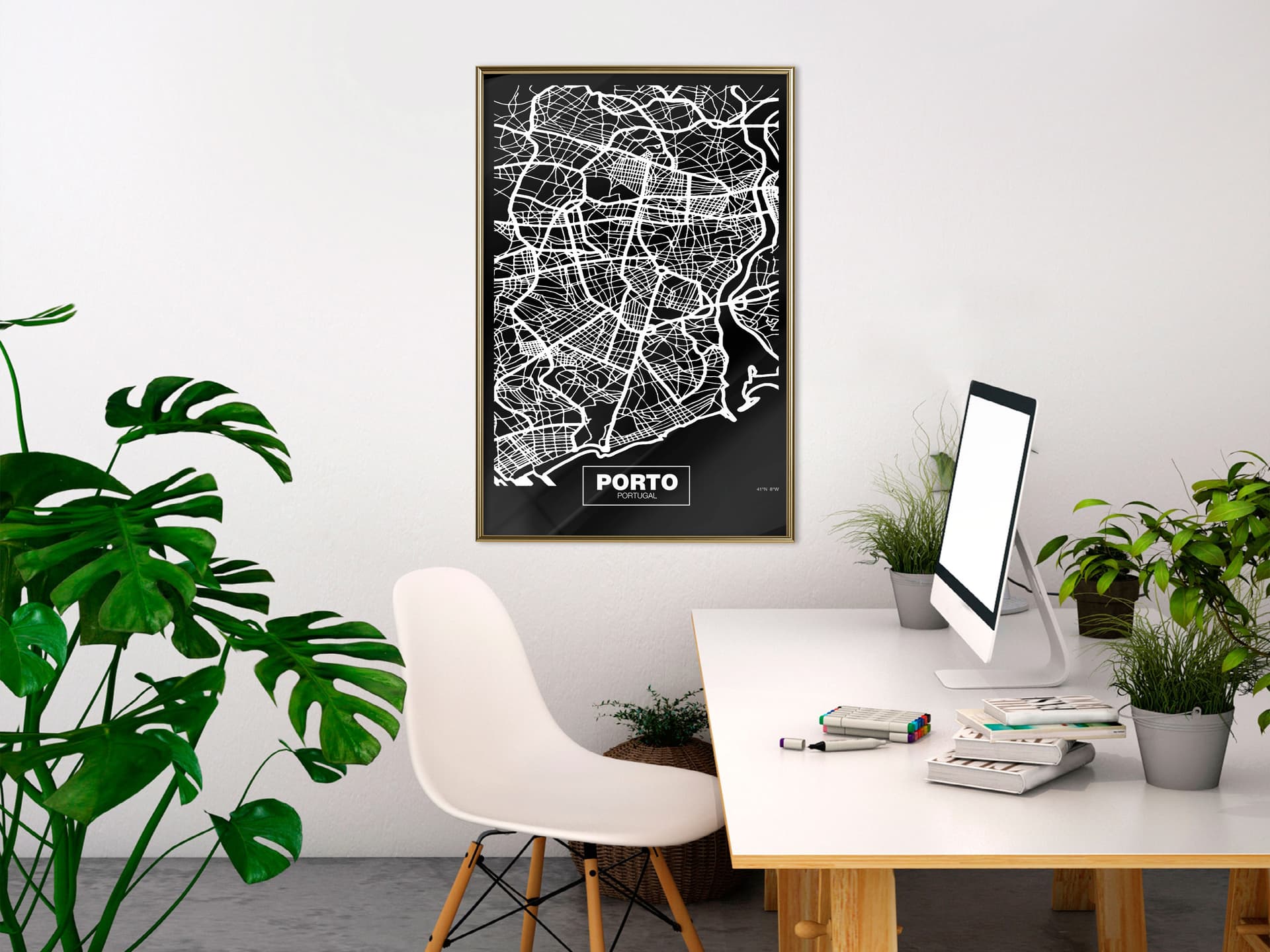 

Plakat - Plan miasta: Porto (ciemny) (rozmiar 40x60, wykończenie Rama złota)